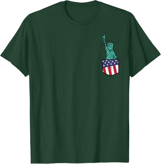 Statue Of Liberty Pocket Fourth 4th Fourth Of July Patriot T-Shirt - T-Shirt | Forest