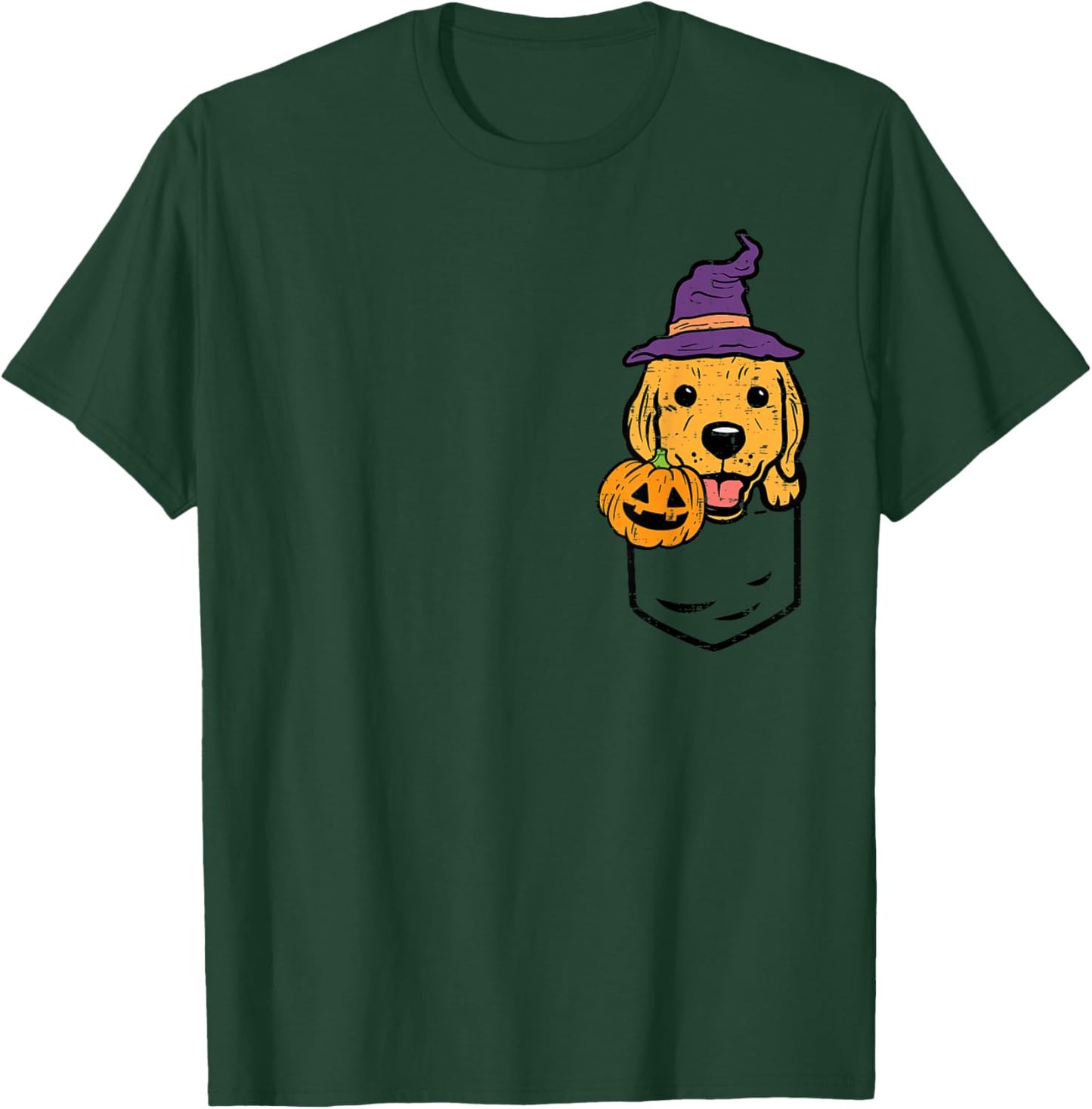 Pocket Golden Retriever Witch Halloween Dog Men Women Kids T-Shirt - T-Shirt | Forest