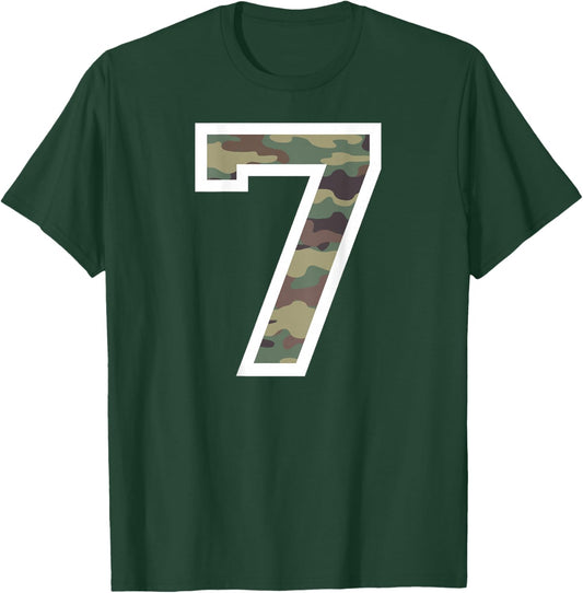 #7 Jersey Uniform Varsity Sports, Camo Camouflage, 7th T-Shirt - T-Shirt | Forest