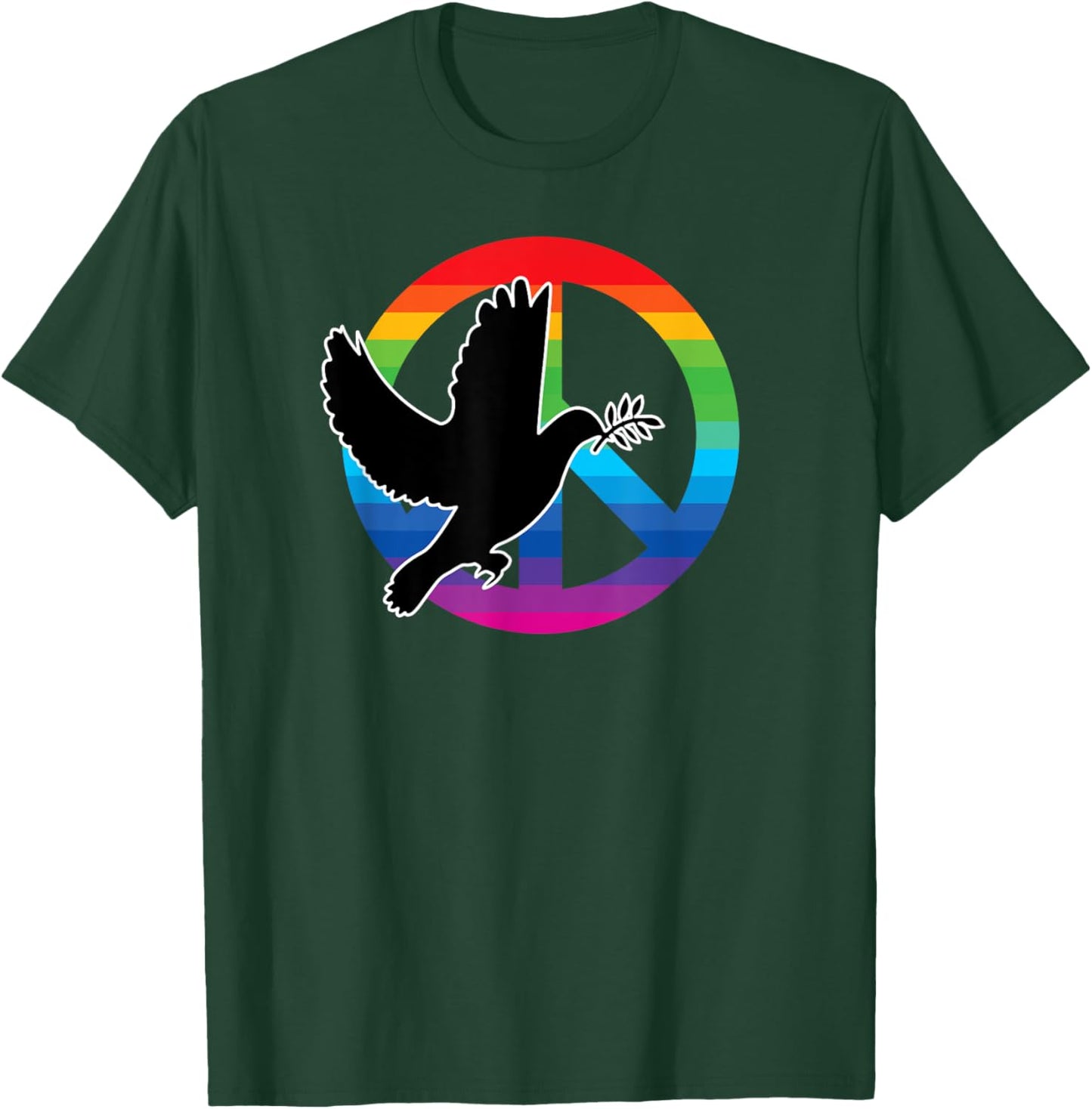 Dove Free Bird of Peace Sign Love Kindness and Rainbow Peace T-Shirt - T-Shirt | Forest