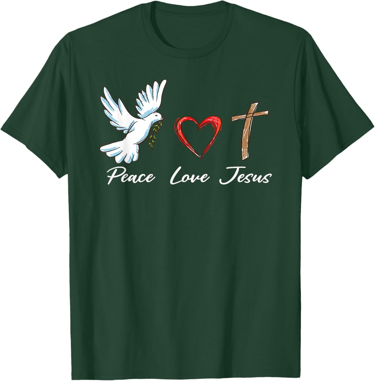 Peace Love Jesus Cute Dove Christian Cross & Faith God T-Shirt - T-Shirt | Forest