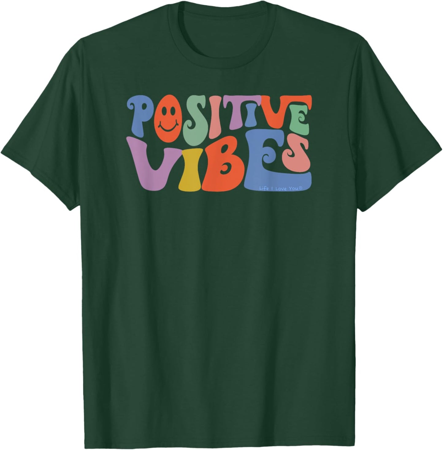 Fun Retro Hippie Inspirational Happy Positive Vibes T-Shirt - T-Shirt | Forest