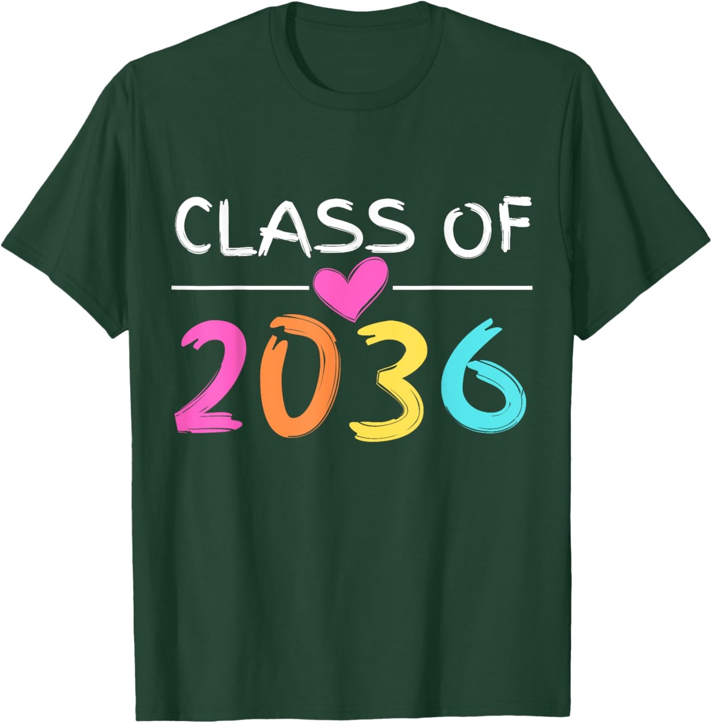Class of 2036 Grow With Me Shirt Back School Colors Heart T-Shirt - T-Shirt | Forest