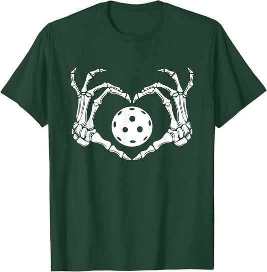 Halloween Pickleball Skeleton Heart Hands T-Shirt - T-Shirt | Forest