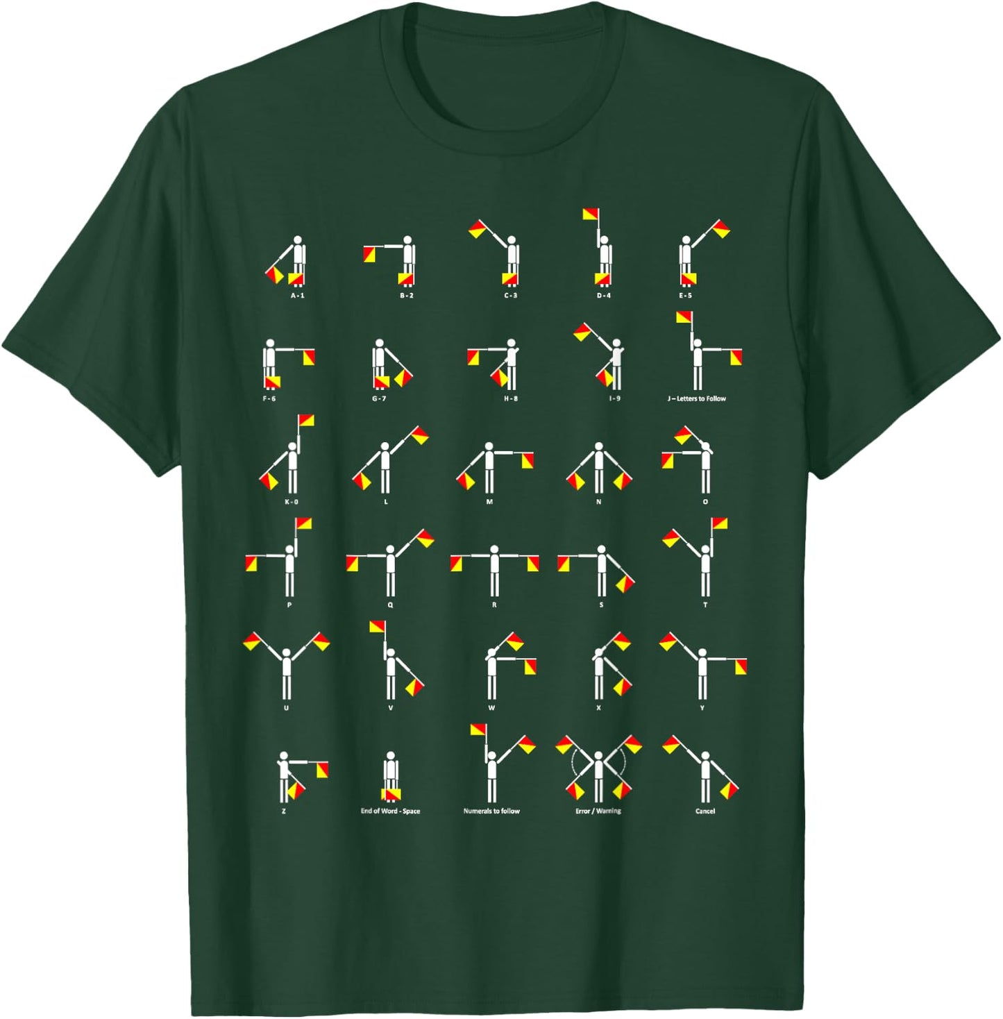 Funny Nerdy Semaphore Flag Alphabet Signalling White T-Shirt - T-Shirt | Forest