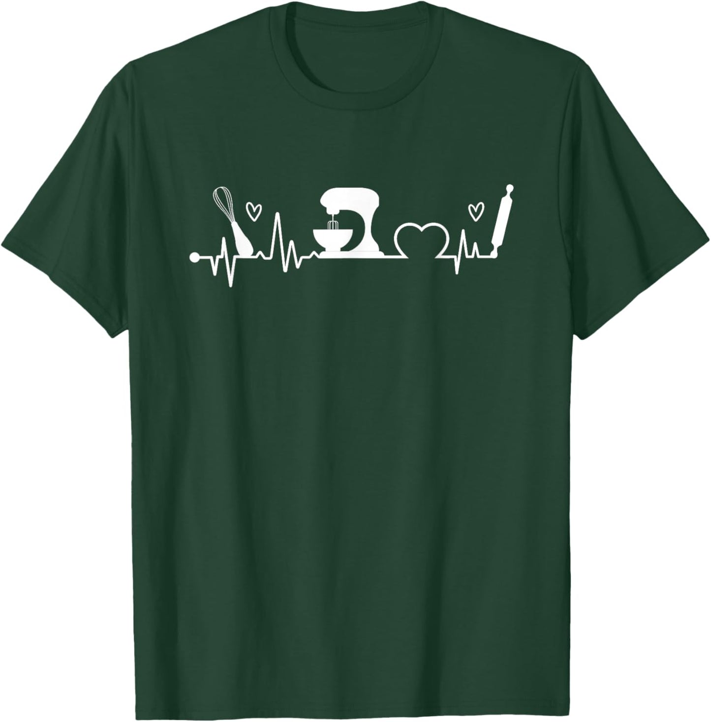 Baking Heartbeat Baker Bakery Owner Pastry Chef T-Shirt - T-Shirt | Forest