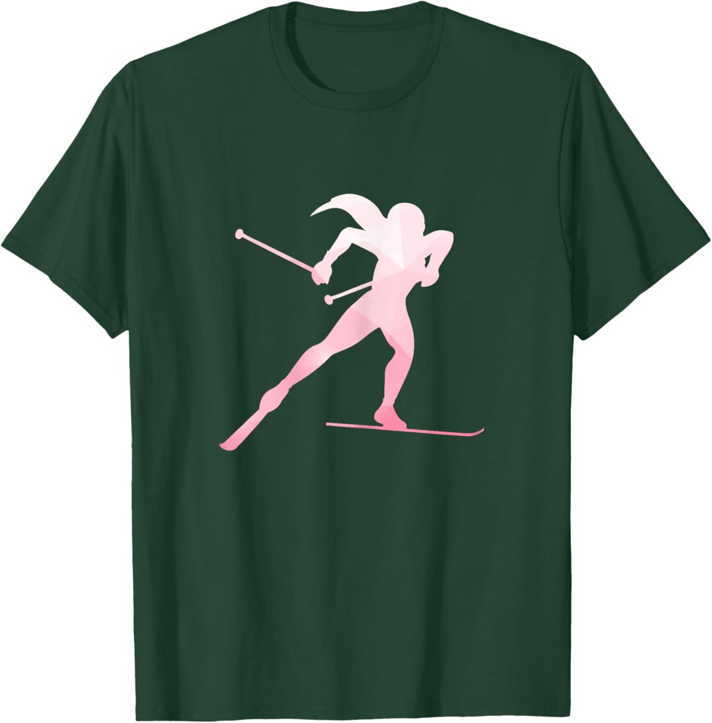 Girl Silhouette Cross Country Skiing Winter Sports Biathlon T-Shirt - T-Shirt | Forest