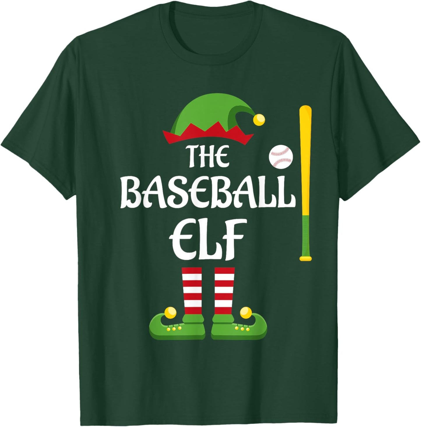 Baseball Elf Family Matching Group Christmas Sporty T-Shirt - T-Shirt | Forest
