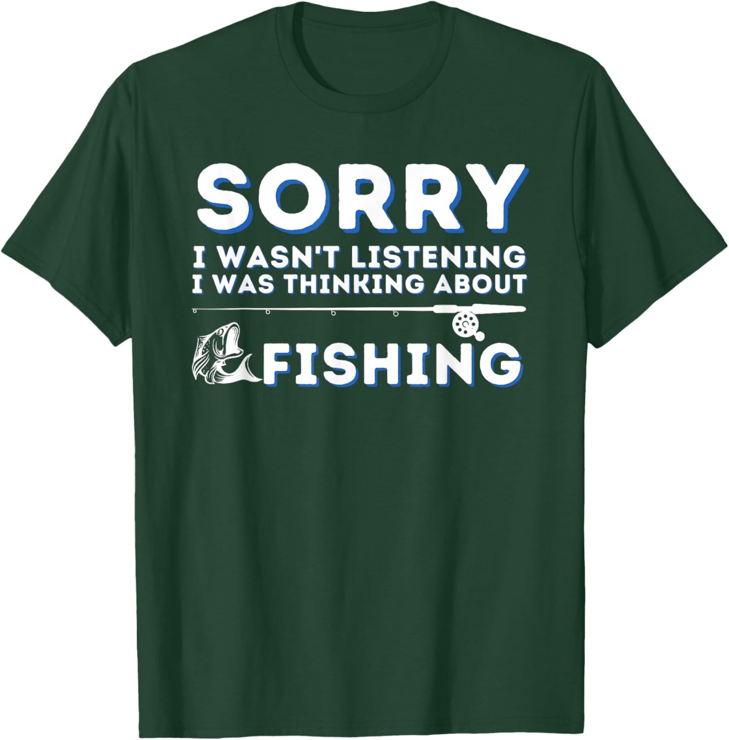 Funny Fishing & Fisherman Shirts - I Was Thinking About Fishing - Adult , Black, Small, Short Sleeve, Classic Fit, Cotton 60% Polyester 40% T-Shirt - T-Shirt | Forest