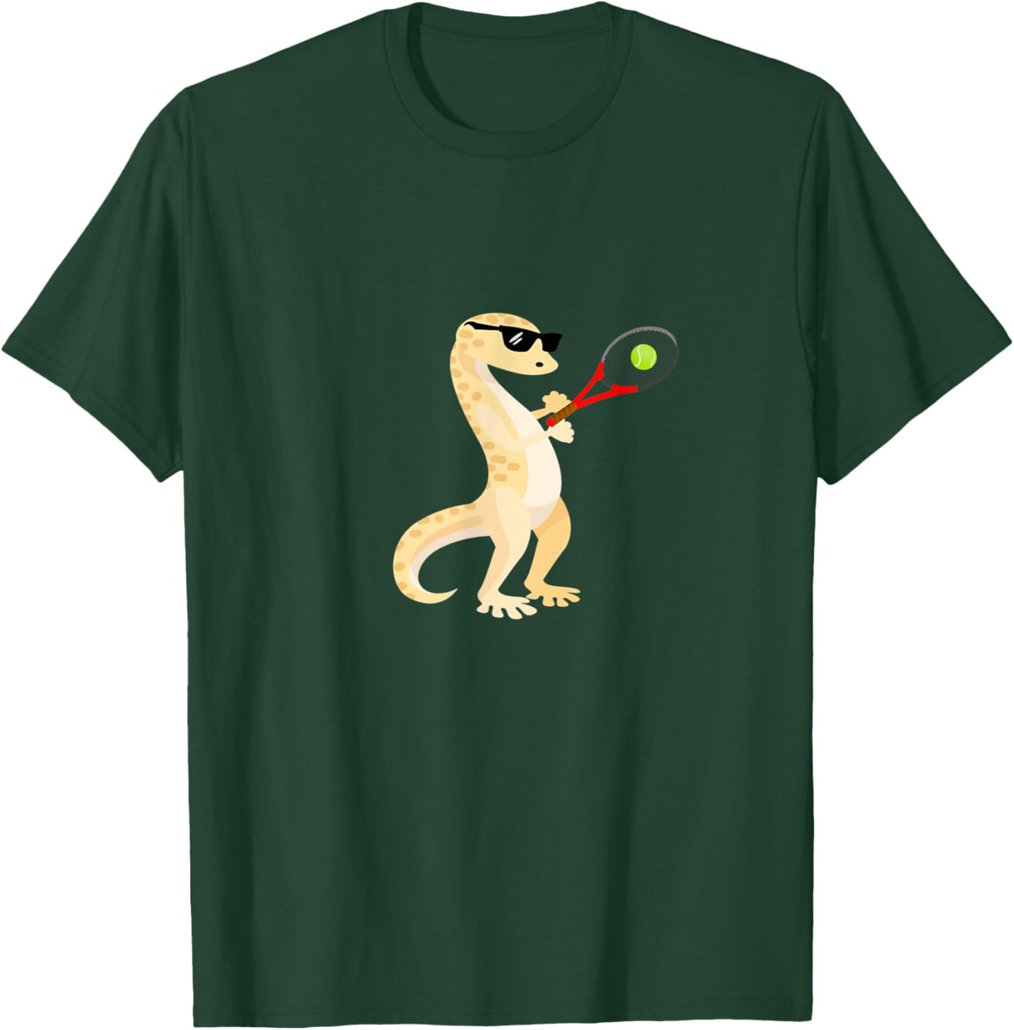 Funny Gecko Wearing Sunglasses Playing Tennis Lizard T-Shirt - T-Shirt | Forest