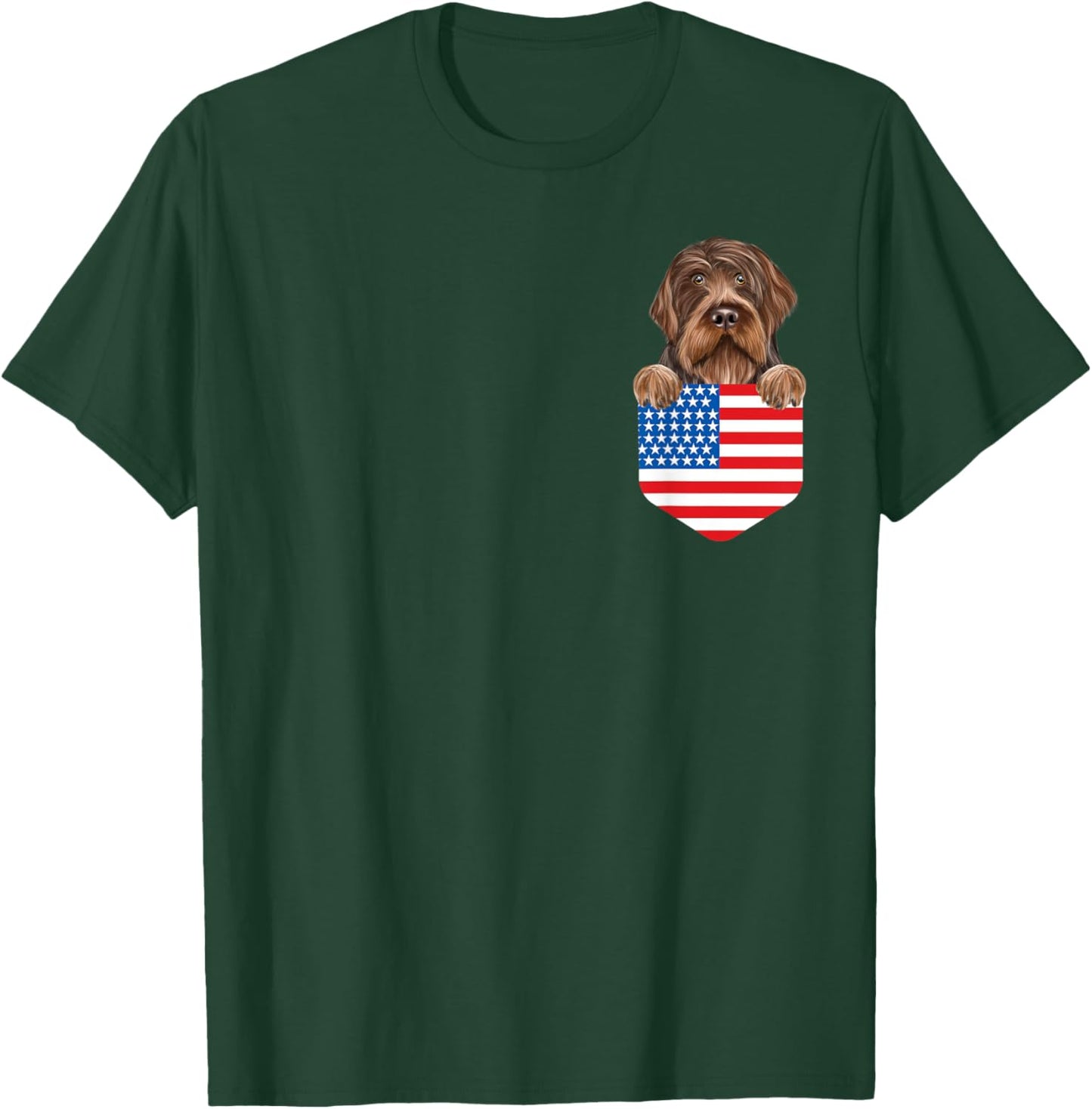 America Flag Wirehaired Pointing Griffon Dog In Pocket T-Shirt - T-Shirt | Forest