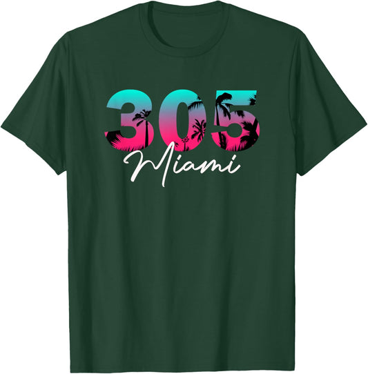 Retro Miami 305 Flamingo Colors T-Shirt - T-Shirt | Forest