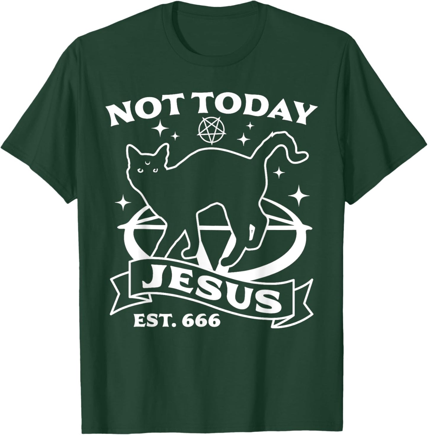 Not Today Jesus - Black Cat Satanic Devil Halloween Goth T-Shirt - T-Shirt | Forest