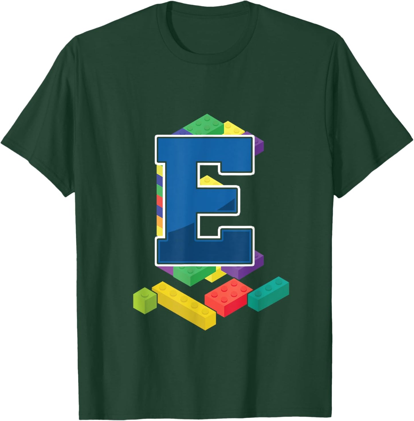Letter E Master Builder Alphabet Last Name Building Blocks T-Shirt - T-Shirt | Forest
