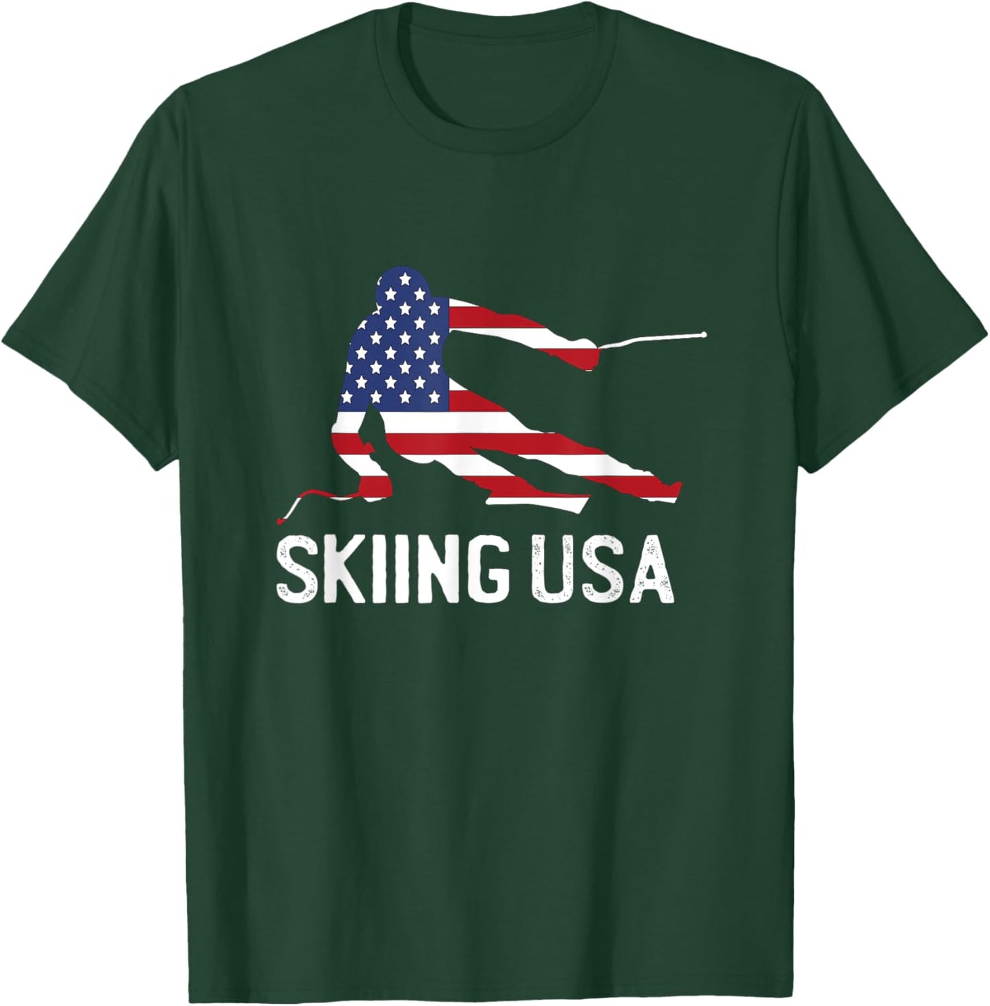 Support Skiing USA Team Funny American patriot ski Flag T-Shirt - T-Shirt | Forest