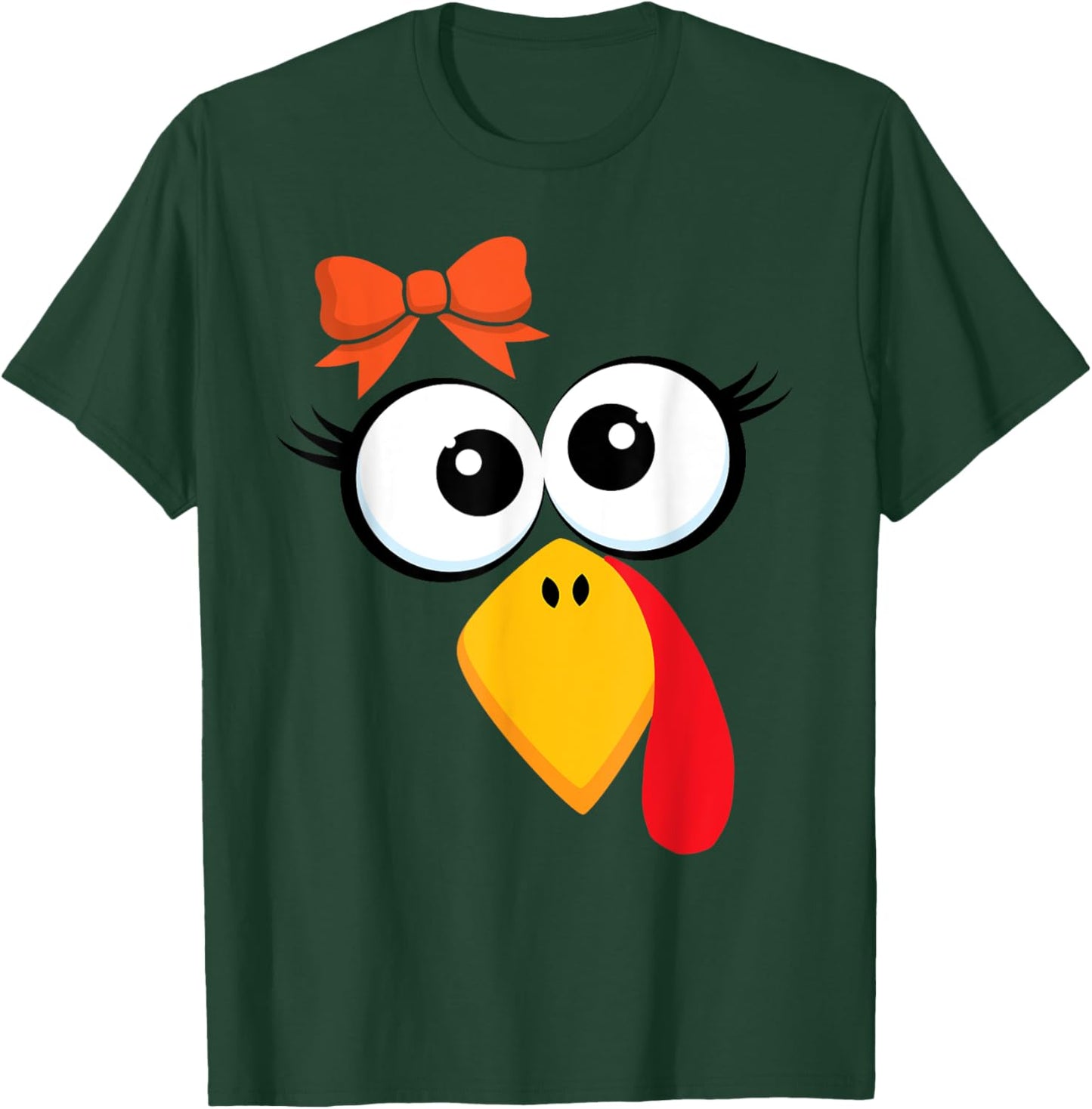 Funny Turkey Face Thanksgiving Cute Girls Hair Bow T-Shirt - T-Shirt | Forest