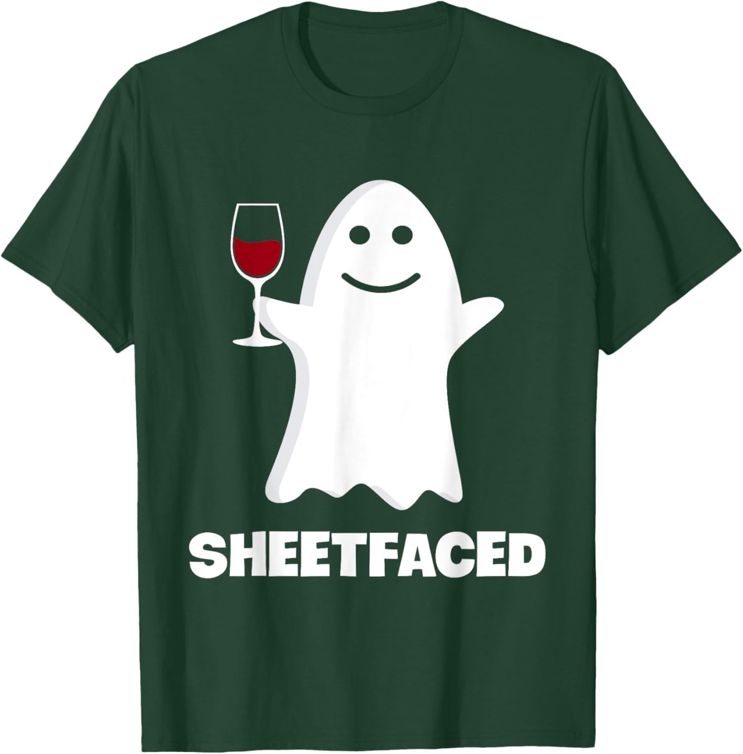 Sheetfaced Cute Ghost Drinking Wine Funny Halloween Women T-Shirt - T-Shirt | Forest
