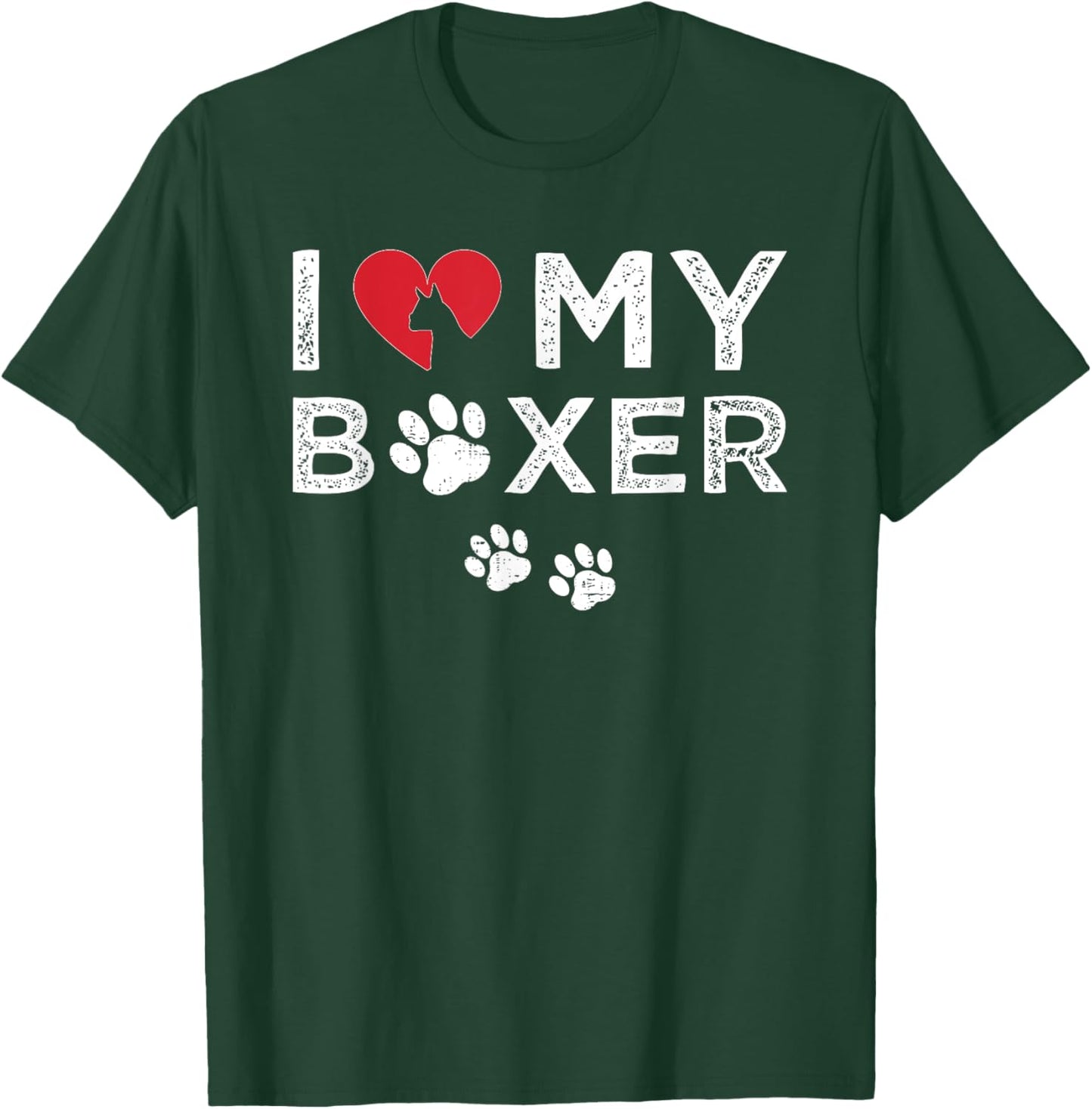 I Love My Boxer Dog with Red Heart and Paw Print T-Shirt - T-Shirt | Forest