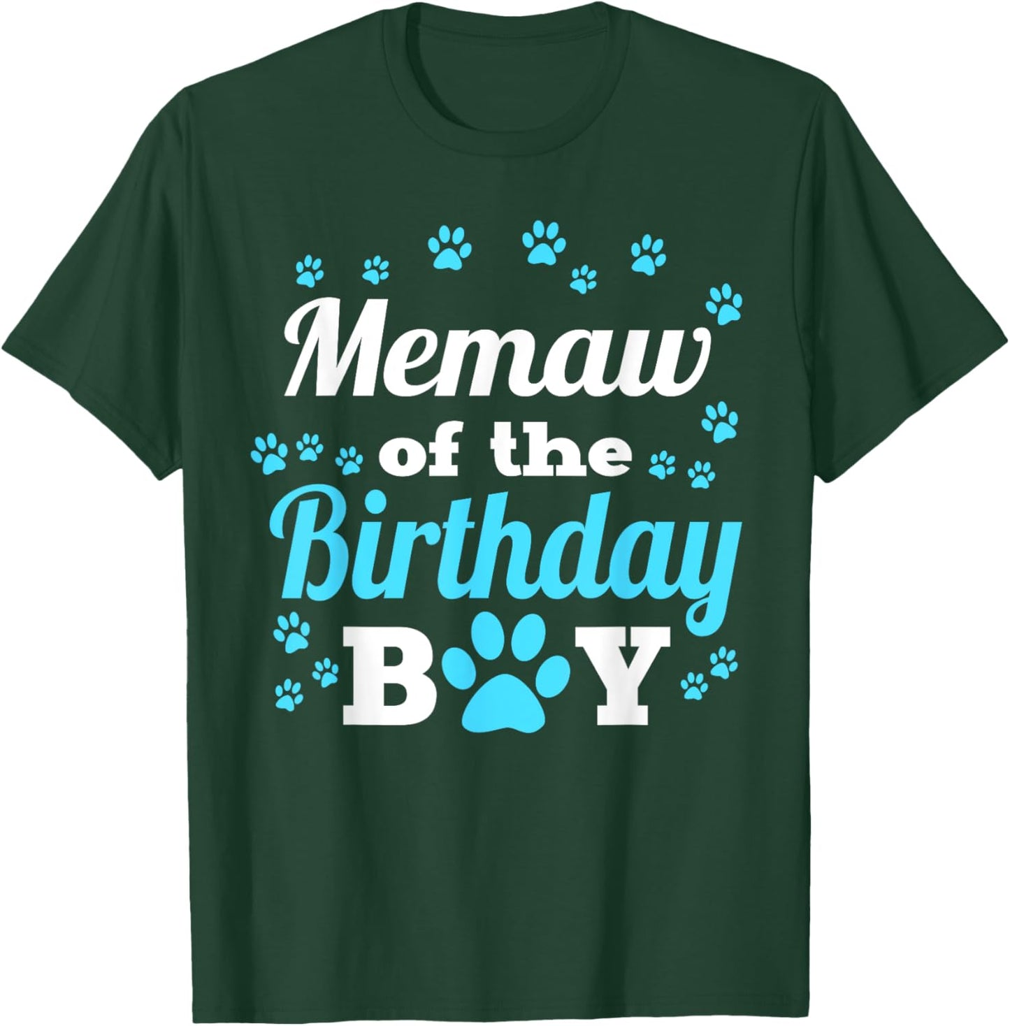 Memaw Of The Birthday Boy Dog Paw Bday Party Celebration T-Shirt - T-Shirt | Forest