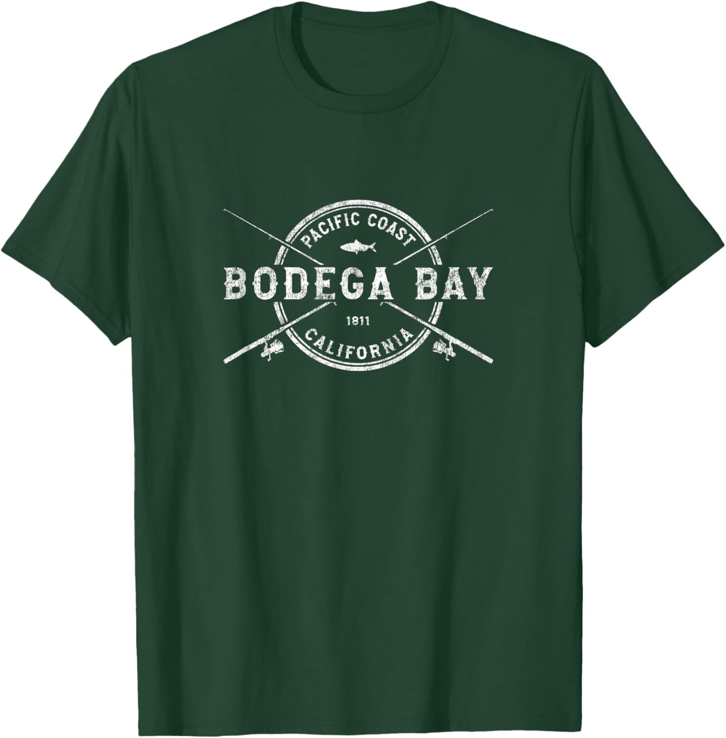 Bodega Bay CA Vintage Crossed Fishing Rods T-Shirt - T-Shirt | Forest