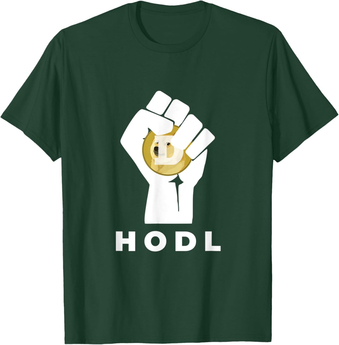 Dogecoin Hodl Hand | The Dogecoin Raised Fist Hodl T-Shirt - T-Shirt | Forest