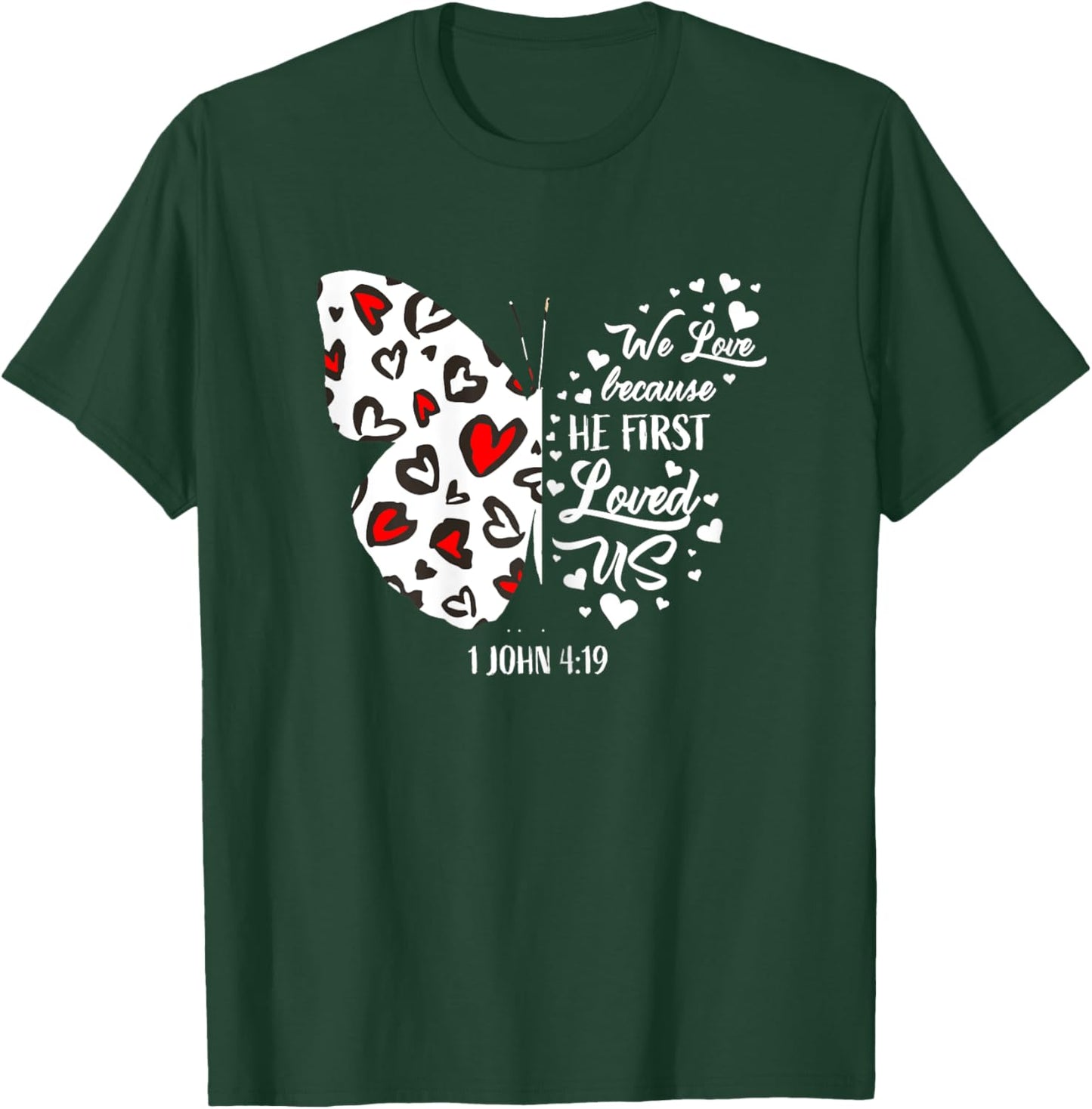 Red Valentine's Day Shirts Women Girls Christian Butterfly T-Shirt - T-Shirt | Forest