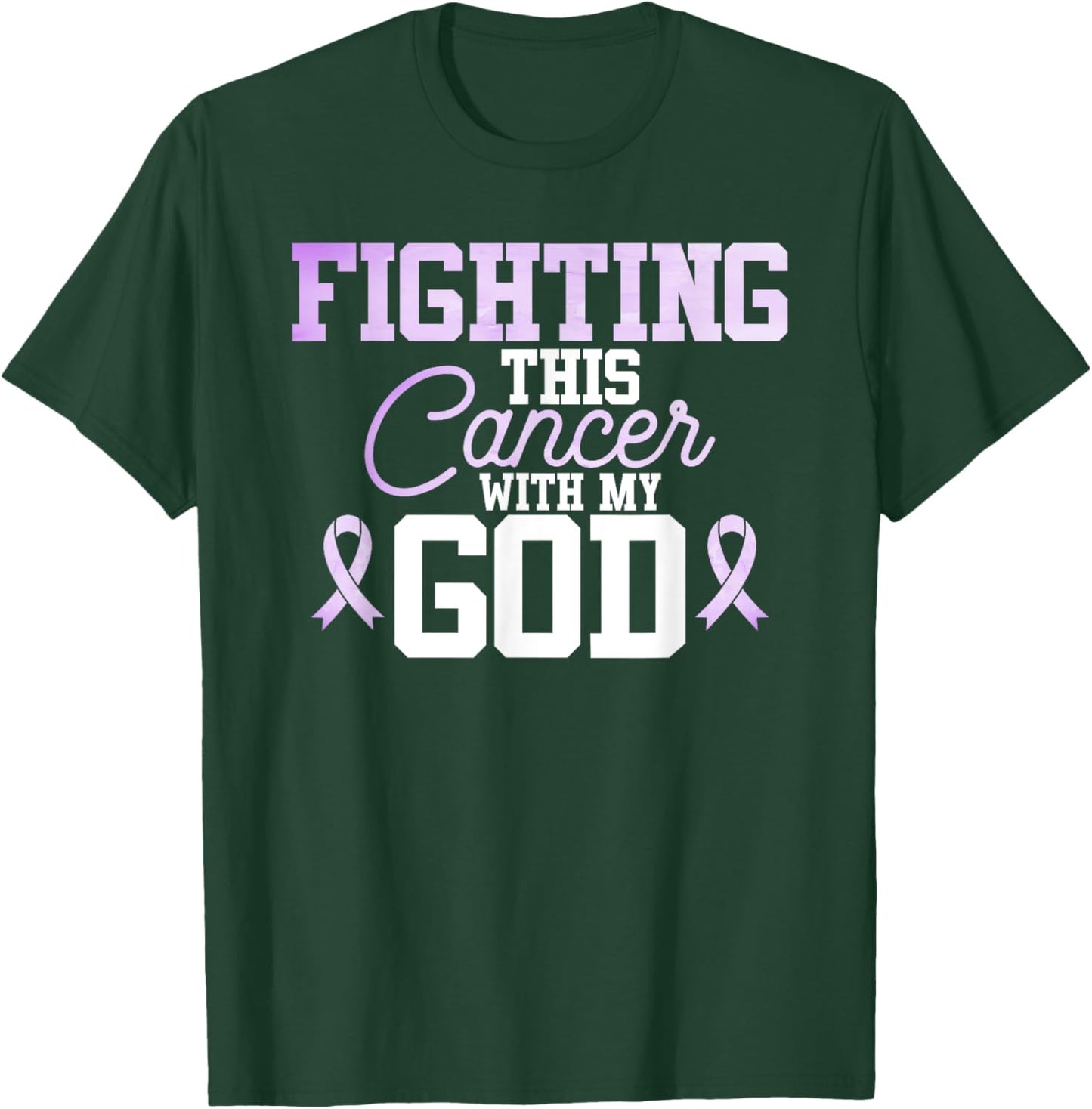 Christian Fighting Cancer Awareness Quote Purple Ribbon T-Shirt - T-Shirt | Forest