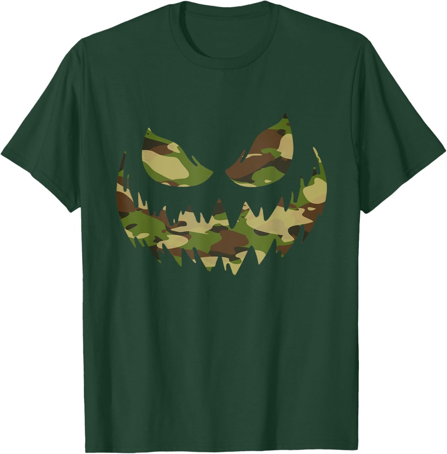 Spooky Jack O Lantern face in camouflage camo halloween T-Shirt - T-Shirt | Forest