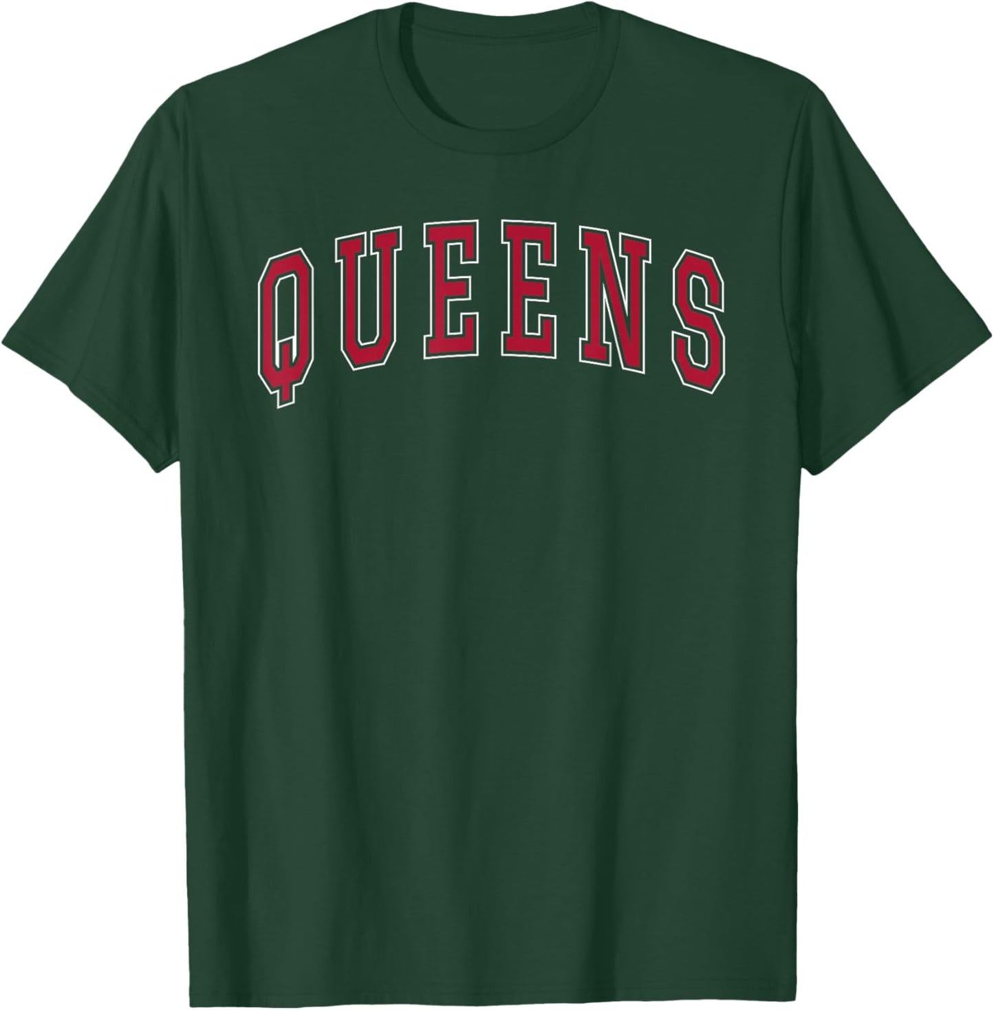 Queens New York Souvenir College Style Red Text T-Shirt - T-Shirt | Forest