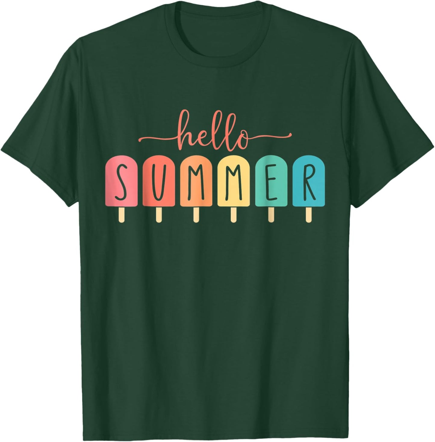 Hello Summer Vacation Ice Cream Popsicle Ice Lolly Men Women Girls Kids T-Shirt - T-Shirt | Forest
