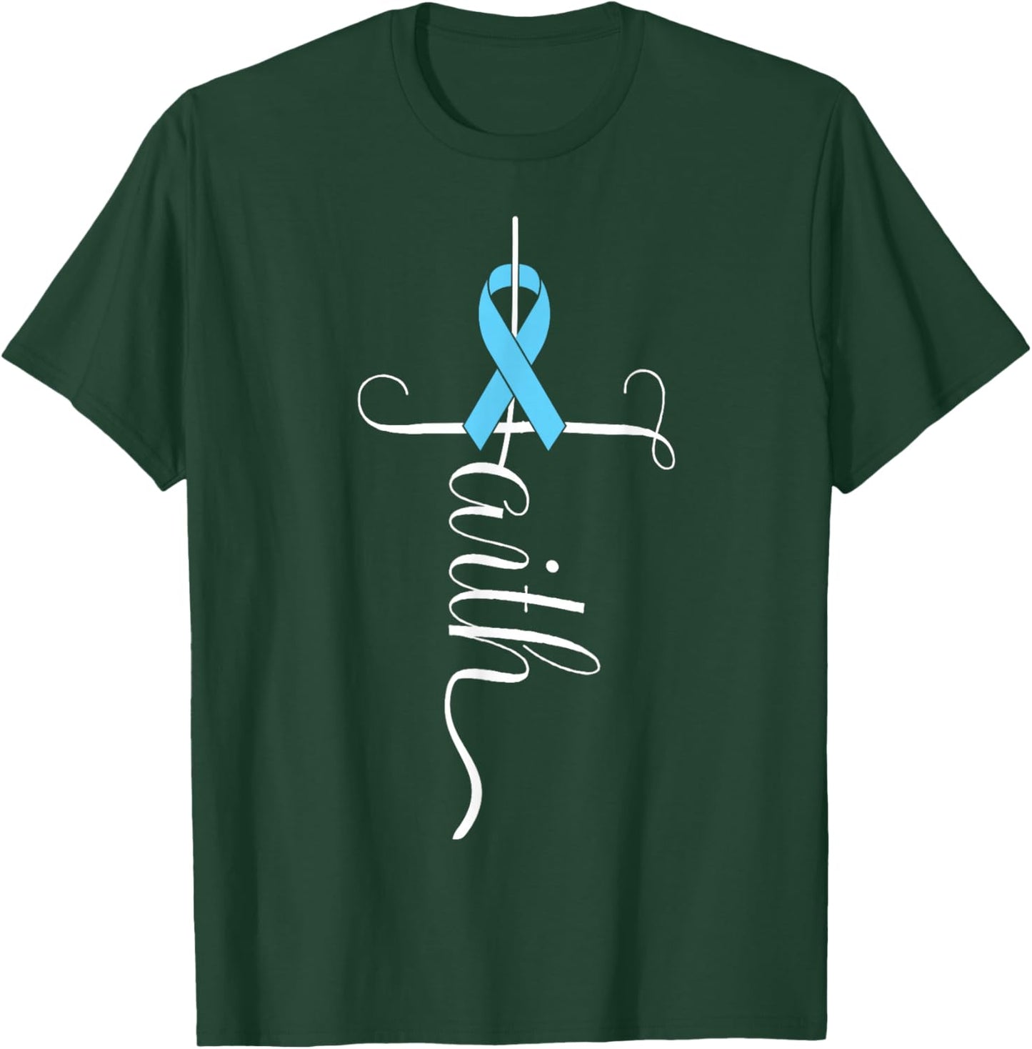 Prostate Cancer Awareness Light Blue Ribbon Faith Survivor T-Shirt - T-Shirt | Forest