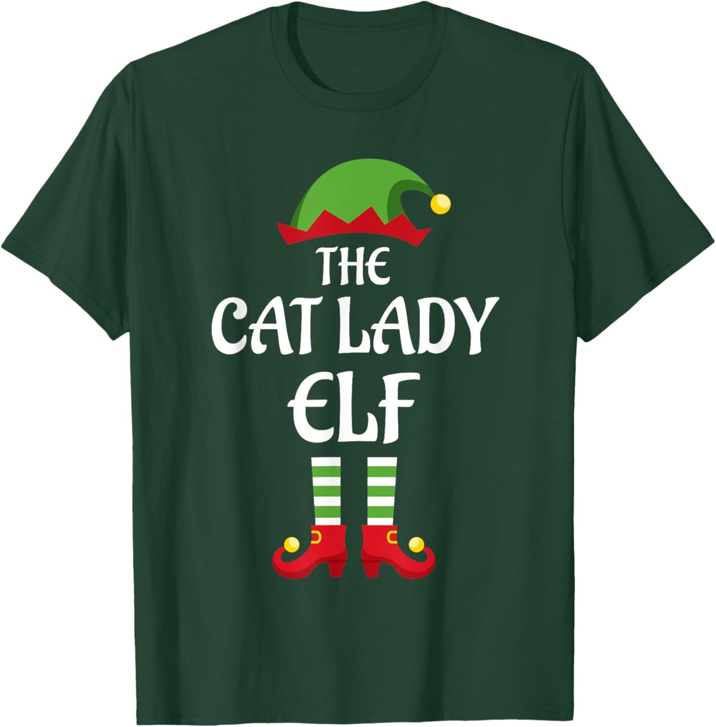 Cat Lady Elf Family Matching Group Christmas T-Shirt - T-Shirt | Forest
