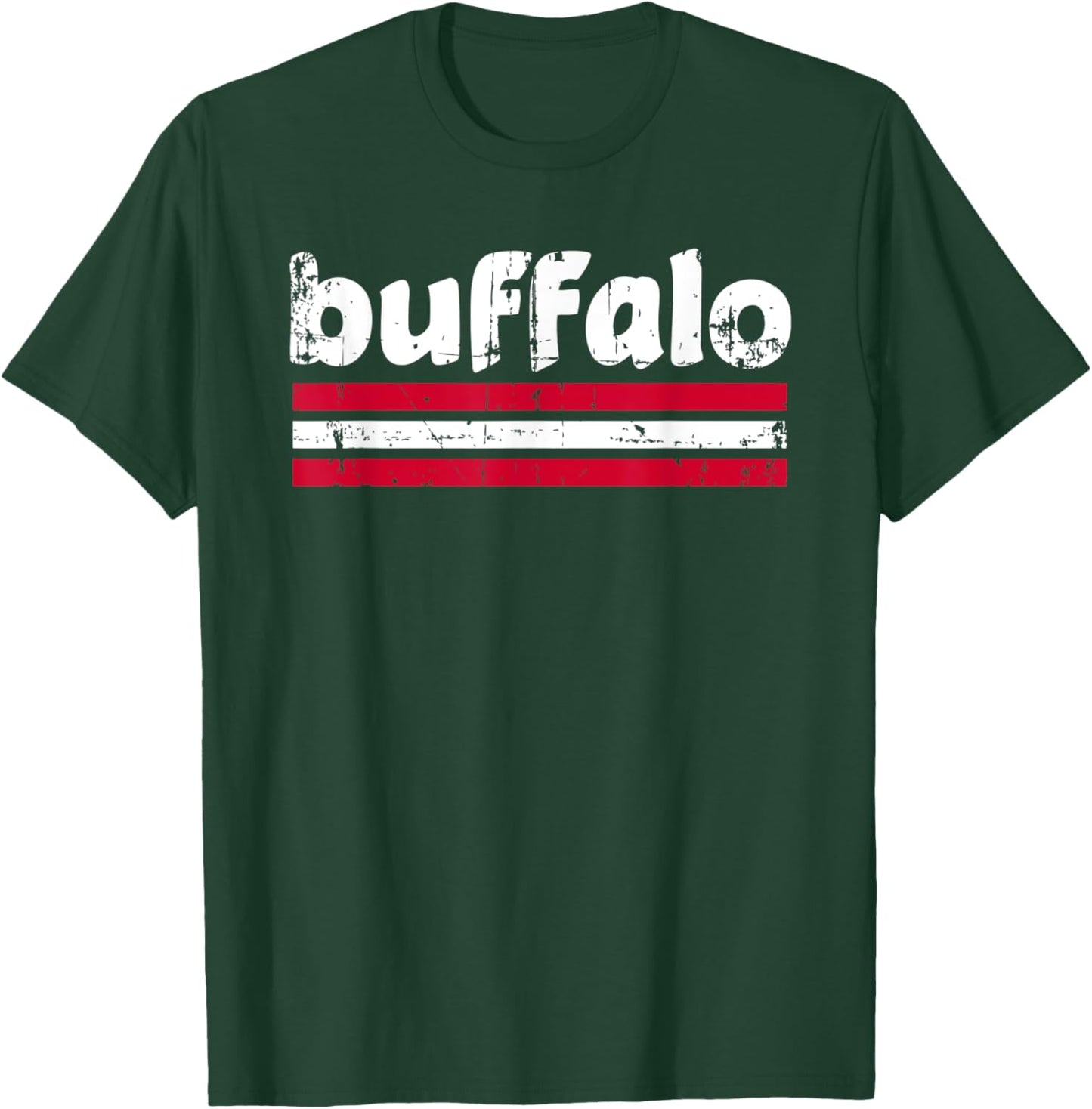 Buffalo New York Three Stripe Vintage Weathered T-Shirt - T-Shirt | Forest