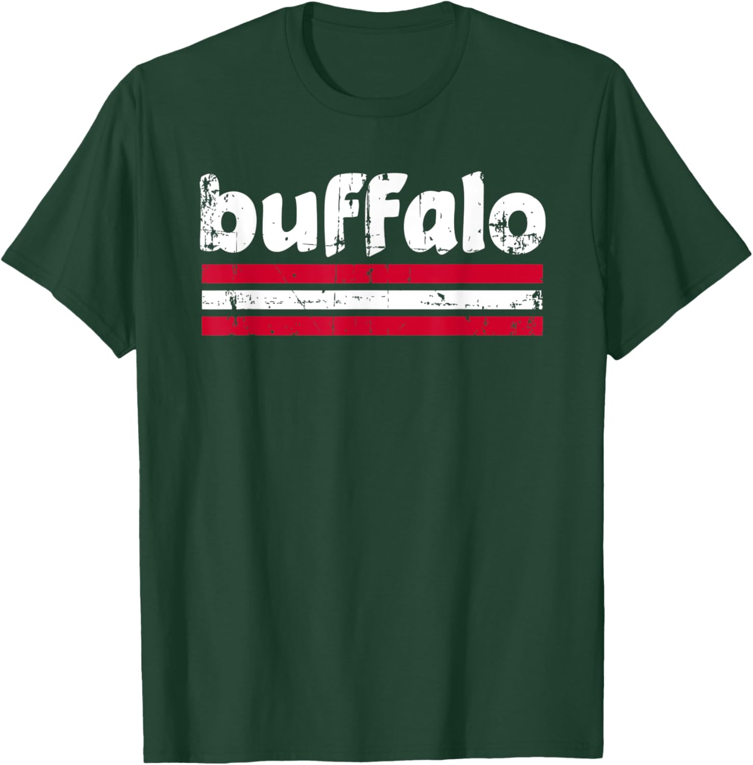 Buffalo New York Three Stripe Vintage Weathered T-Shirt - T-Shirt | Forest