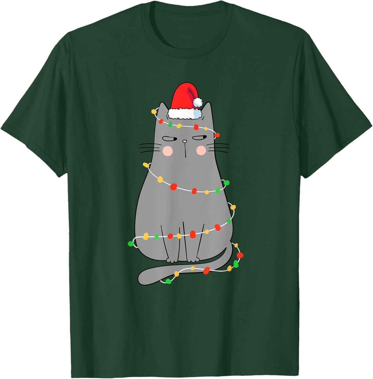 Funny Cat Christmas Shirt Women Christmas Cat Santa Hat Kids T-Shirt - T-Shirt | Forest