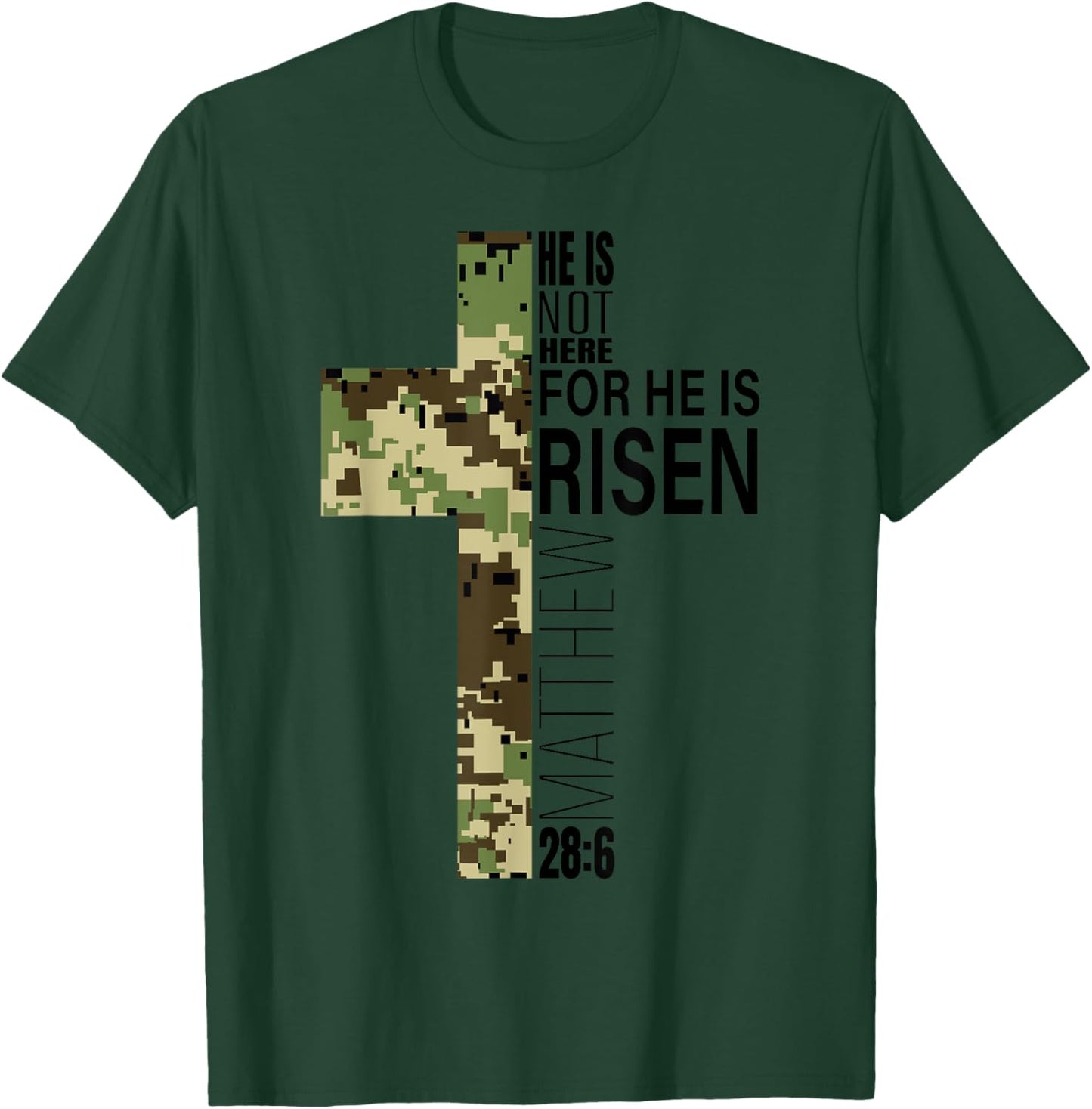 He Is Risen Christian Easter Verse Green Camo Cross Men Boys T-Shirt - T-Shirt | Forest