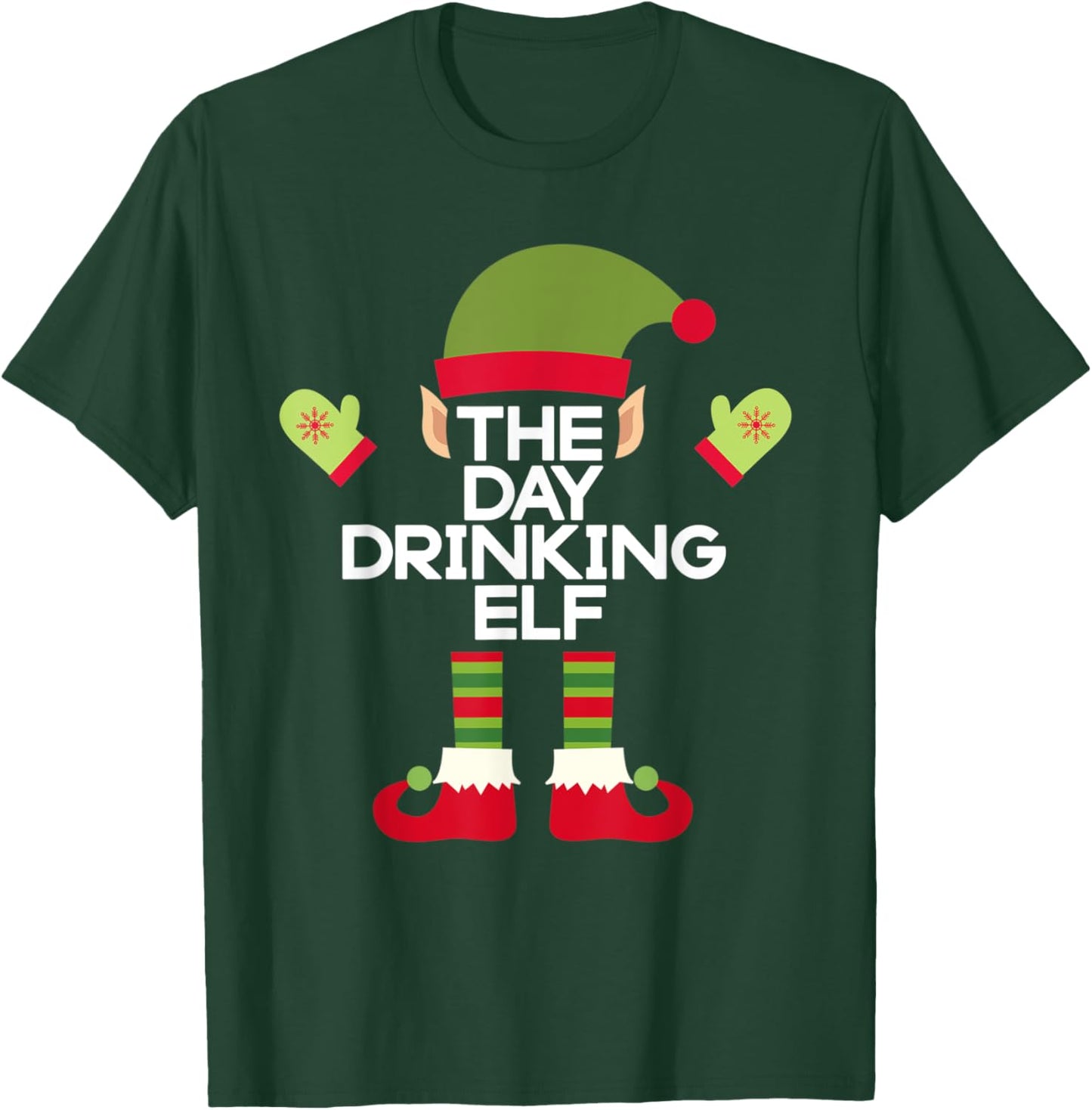 The Day Drinking Elf Funny Christmas Holiday T-Shirt - T-Shirt | Forest