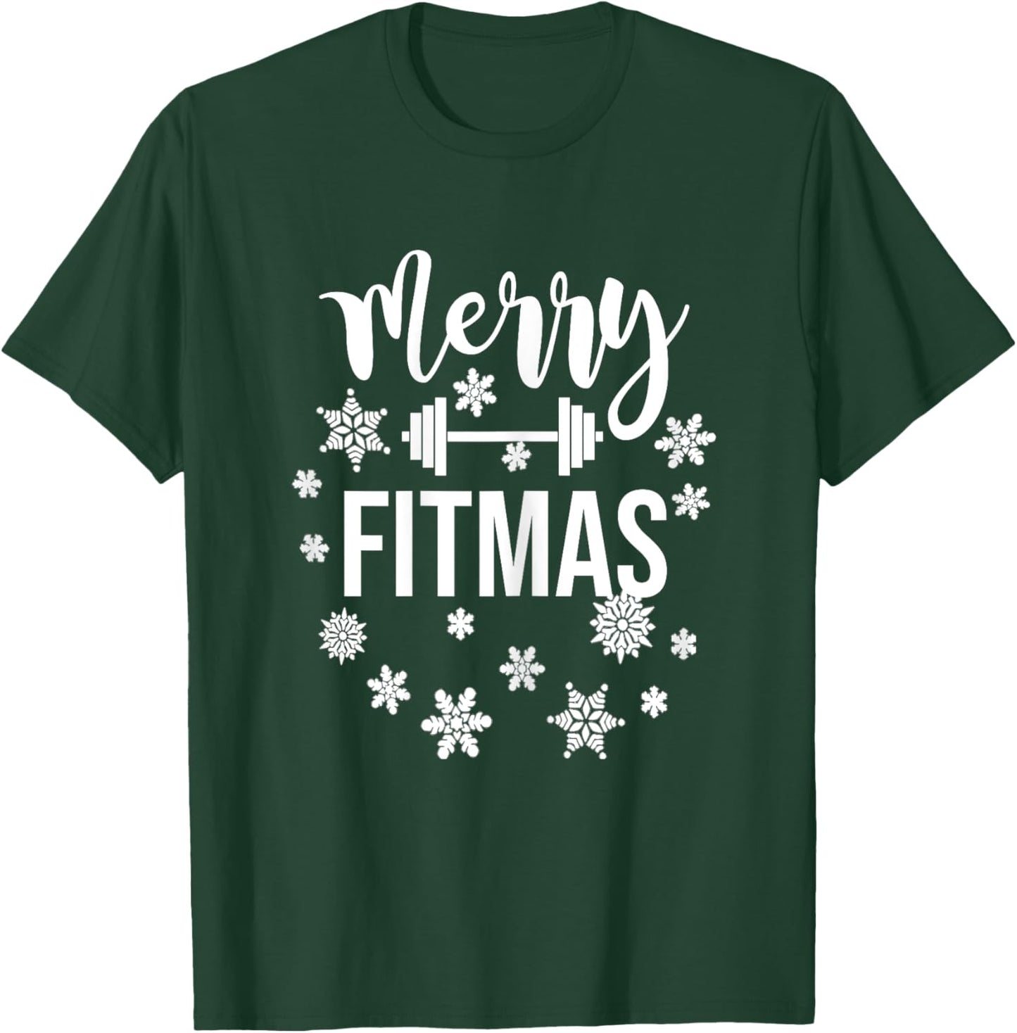 Merry Fitmas Christmas Pun Gym Holiday Workout Fitness Xmas T-Shirt - T-Shirt | Forest