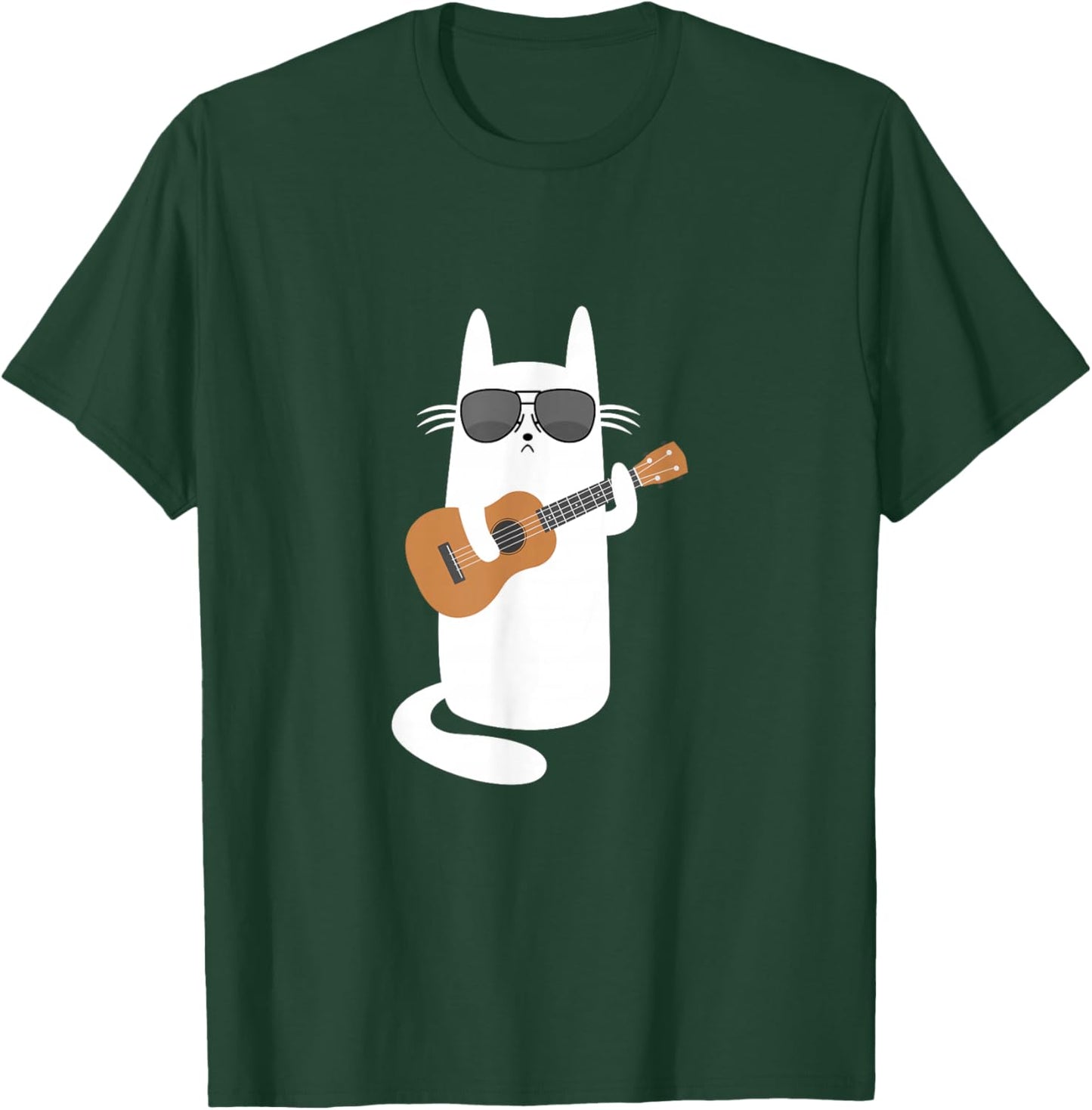 Ukulele Cat with Sunglasses Ukulele Player T-Shirt - T-Shirt | Forest