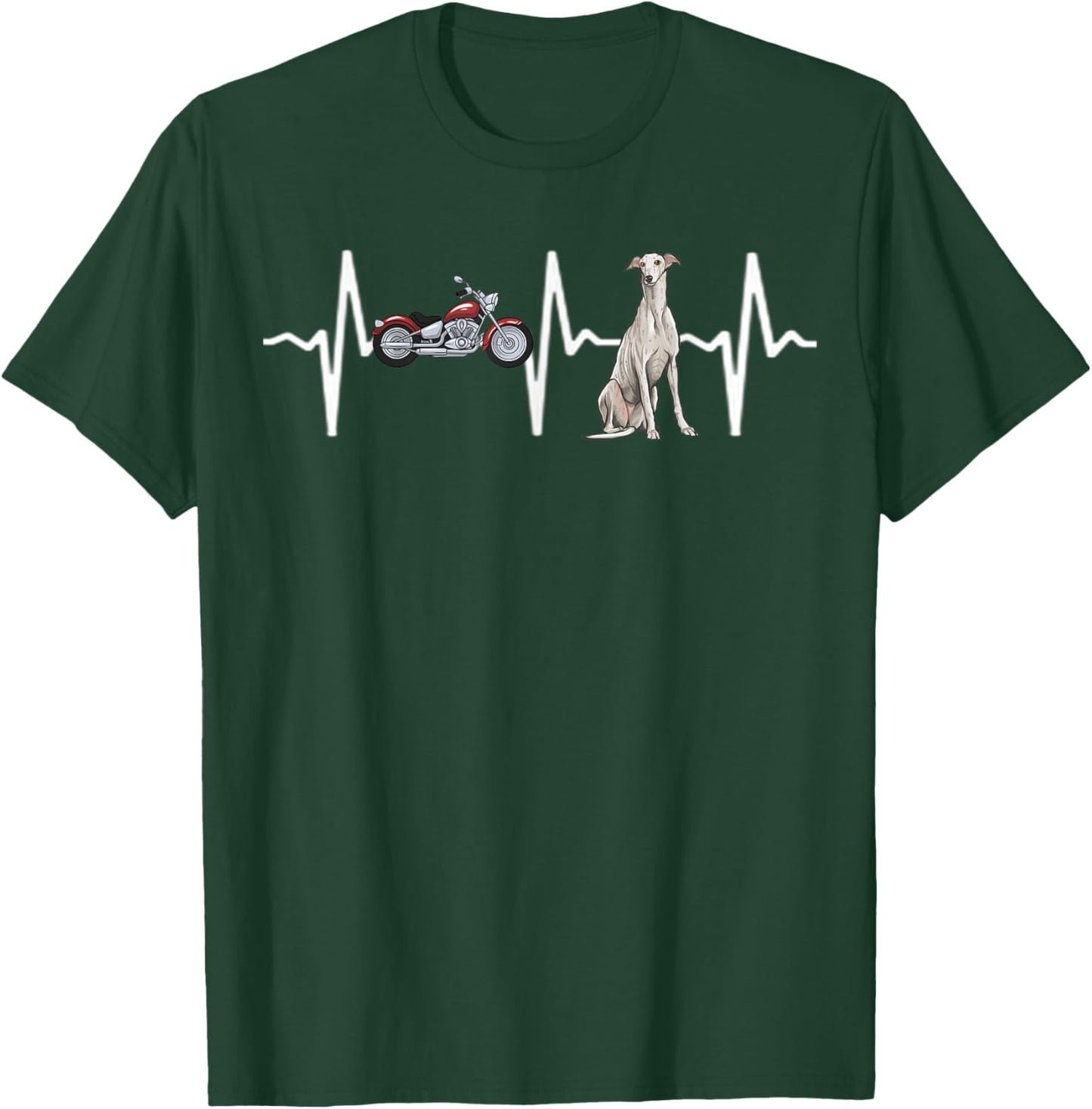 Motorcycle Greyhound Heartbeat Dog Lover Men Women Kids T-Shirt - T-Shirt | Forest