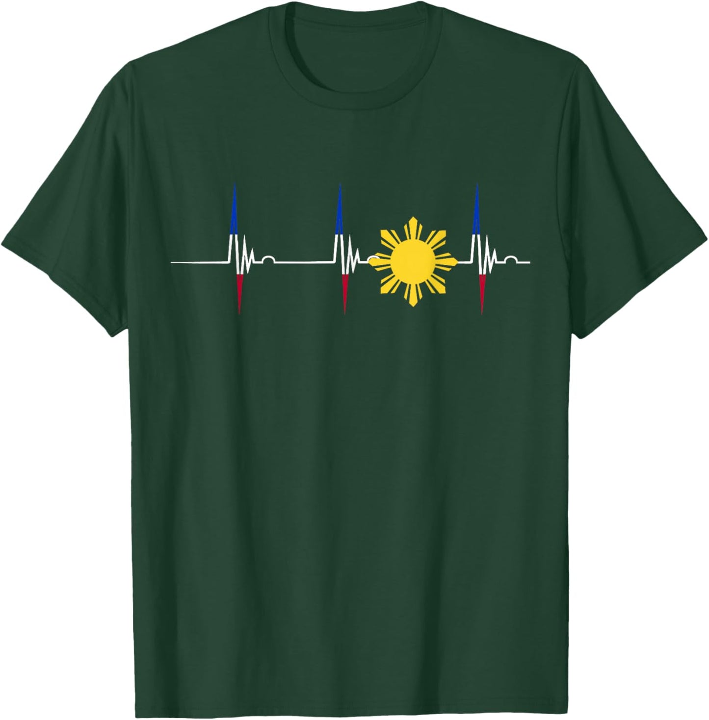 Philippines Heartbeat Pulse EKG Filipino Sun Pilipinas T-Shirt - T-Shirt | Forest