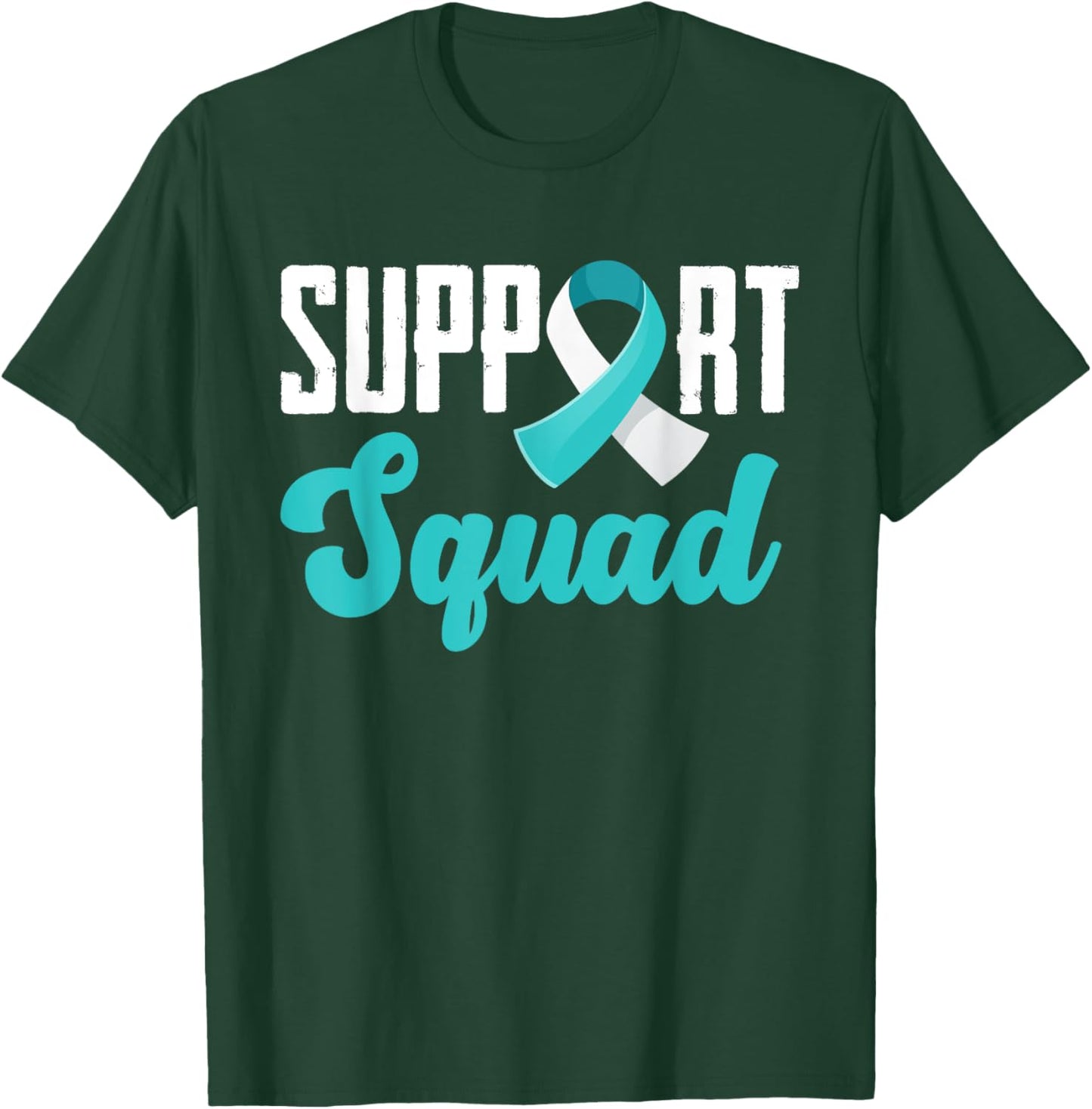 Support Squad Teal White Ribbon Cervical Cancer Awareness T-Shirt - T-Shirt | Forest