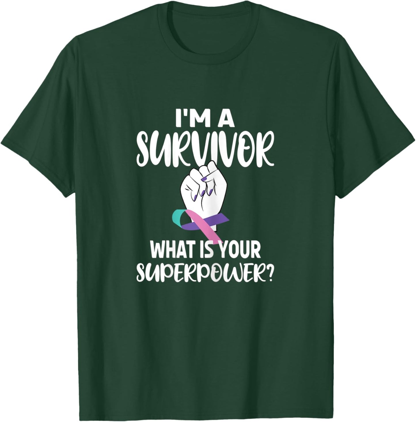 I'm A Survivor Cancer Ribbon Thyroid Cancer Awareness T-Shirt - T-Shirt | Forest