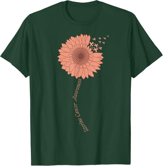 Uterine Cancer Awareness Sunflower Peachy Ribbon T-Shirt - T-Shirt | Forest