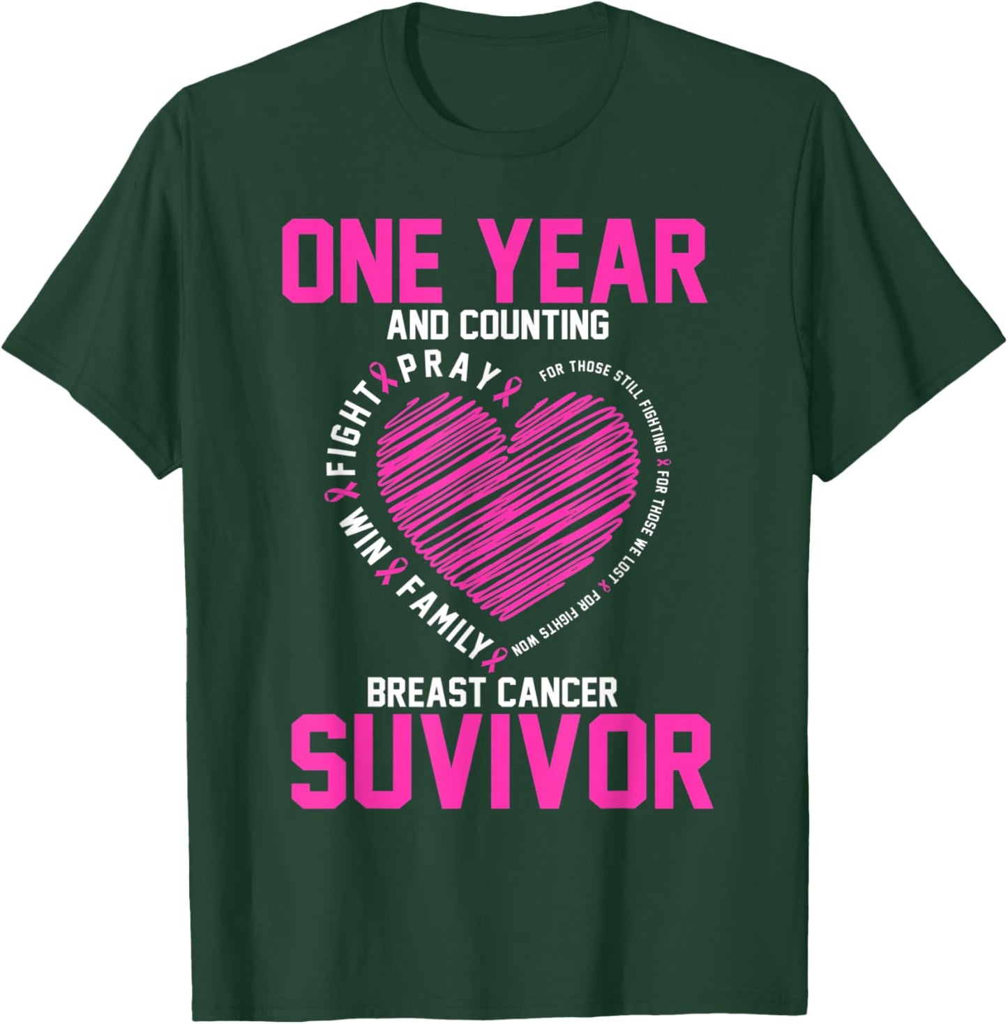 1 Year cancer free pink breast cancer awareness T-Shirt - T-Shirt | Forest
