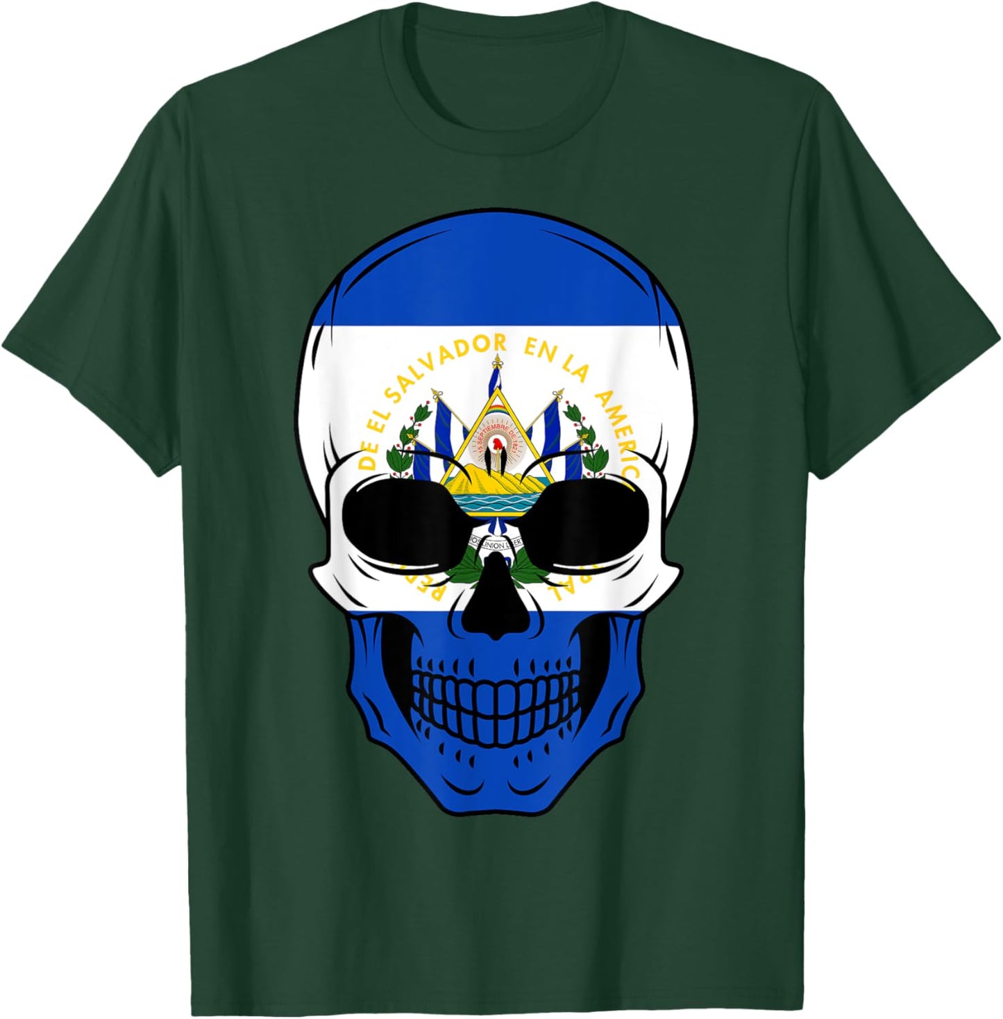 El Salvador Flag Skull Salvadoran Roots Heritage Patriotic T-Shirt - T-Shirt | Forest