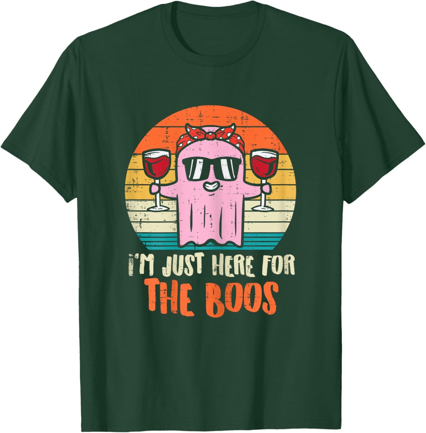 Im Just Here For The Boos Ghost Wine Retro Halloween Women T-Shirt - T-Shirt | Forest