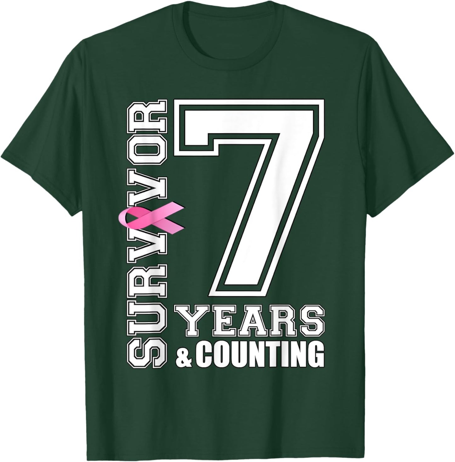 7 Years Breast Cancer Survivor Pink Ribbon Gifts T-Shirt - T-Shirt | Forest