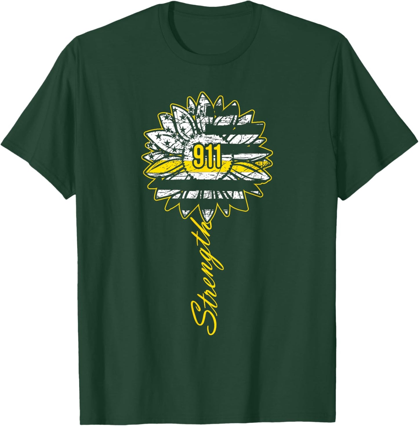 911 Dispatcher Strength - USA Flag Emergency Call Responder T-Shirt - T-Shirt | Forest