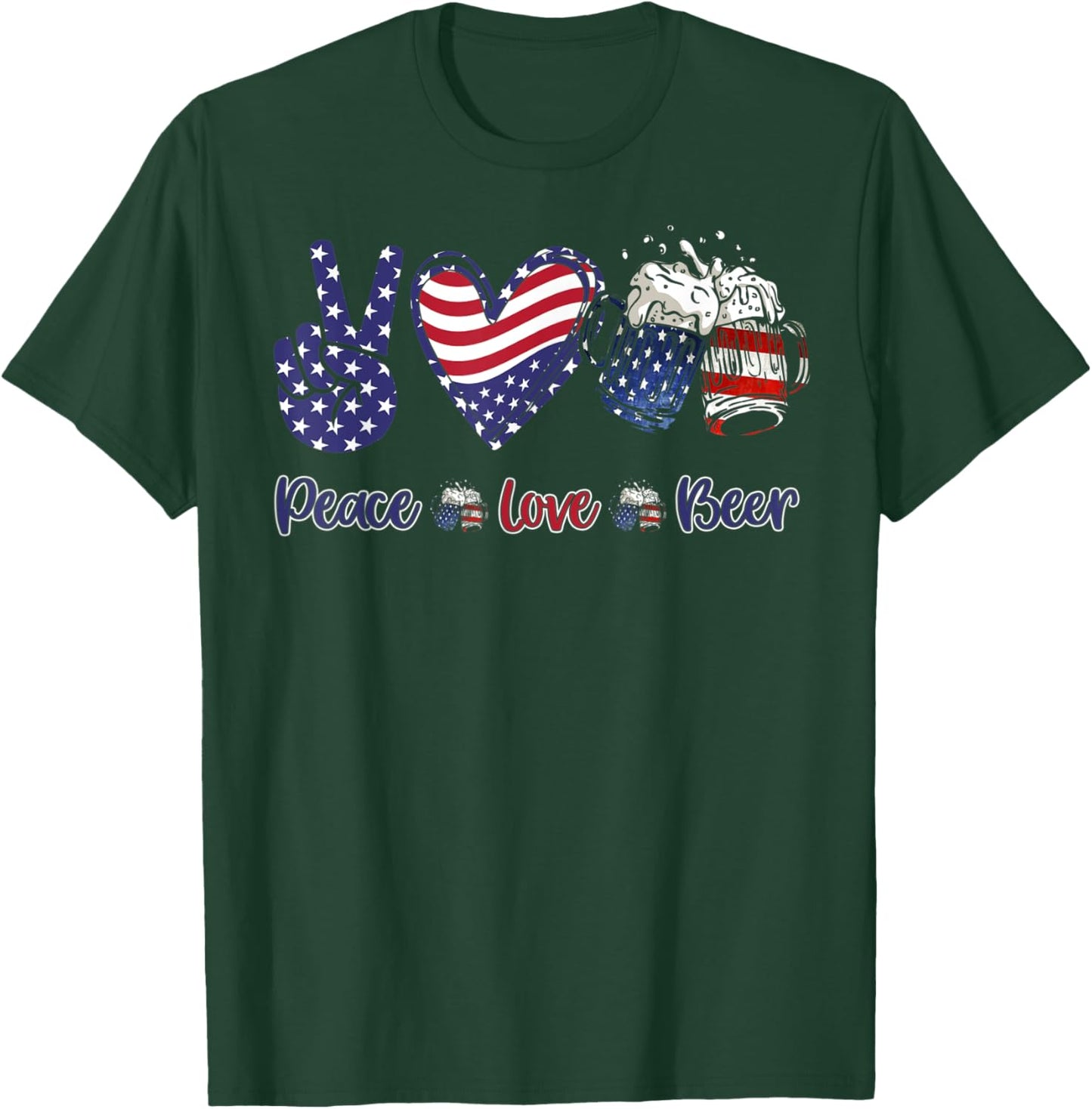 mb35 Peace Love Beer Lover American Flag 4th Of July T-Shirt - T-Shirt | Forest